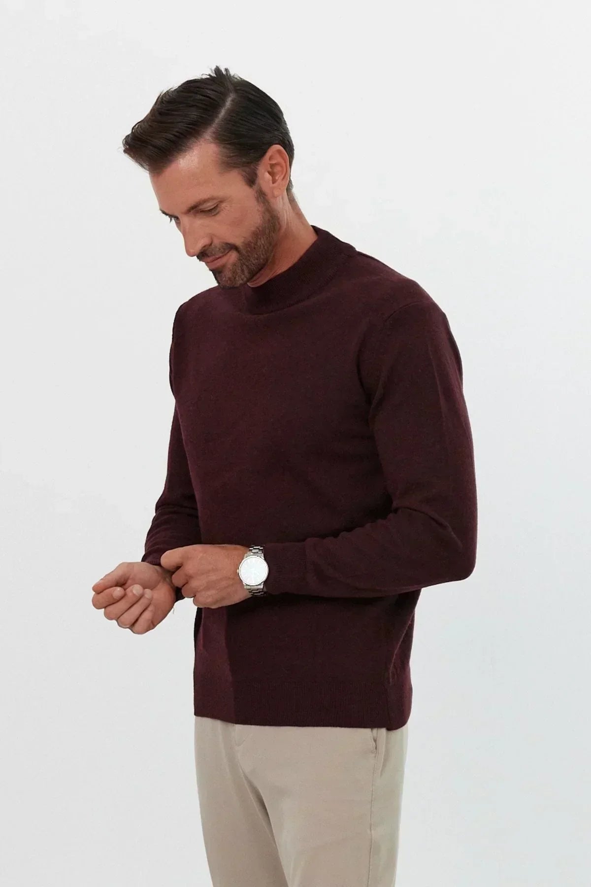 Erkek Yünlü Normal Kalıp Yarım Balıkçı Yaka Triko Kazak - Livio Ferri