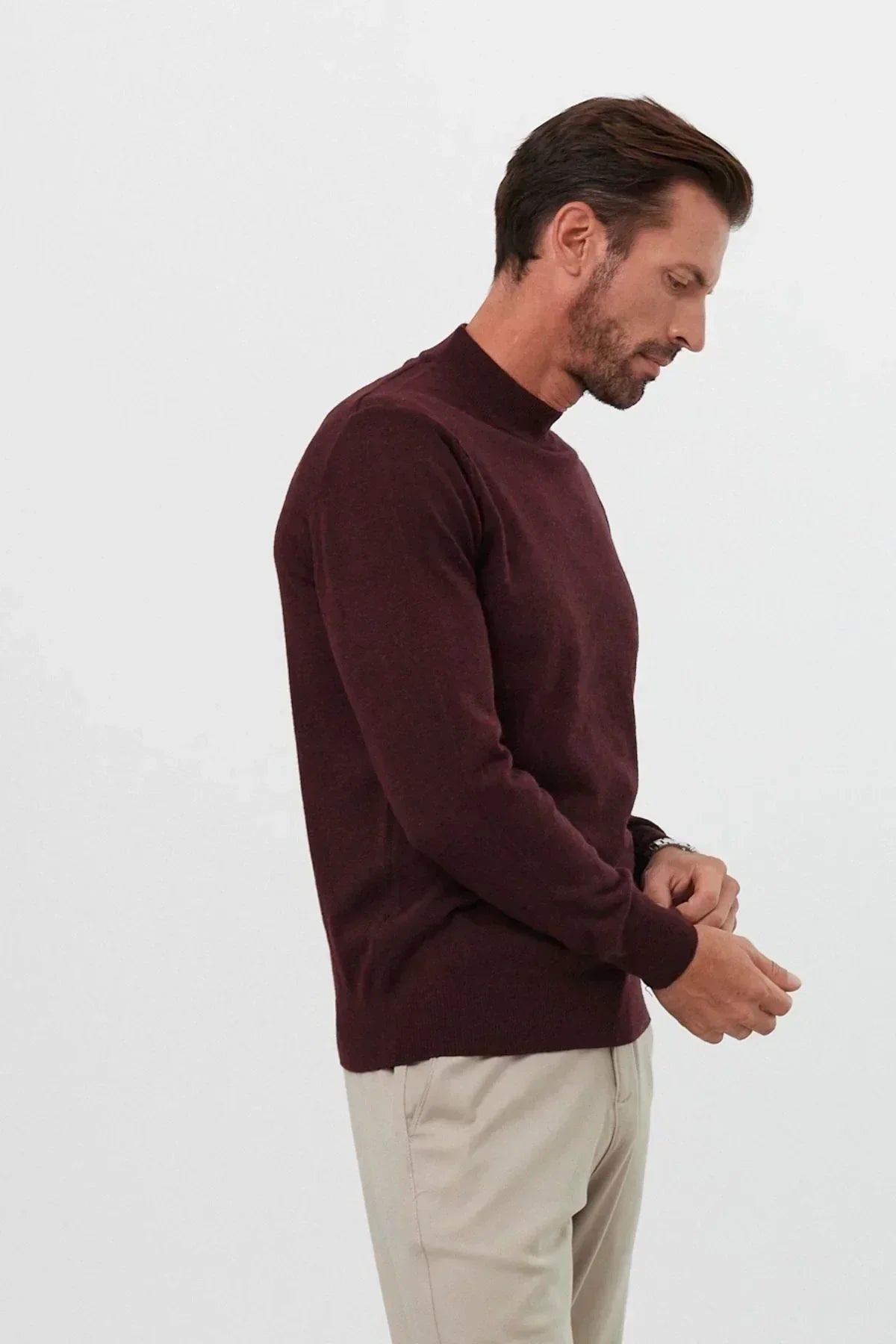 Erkek Yünlü Normal Kalıp Yarım Balıkçı Yaka Triko Kazak - Livio Ferri