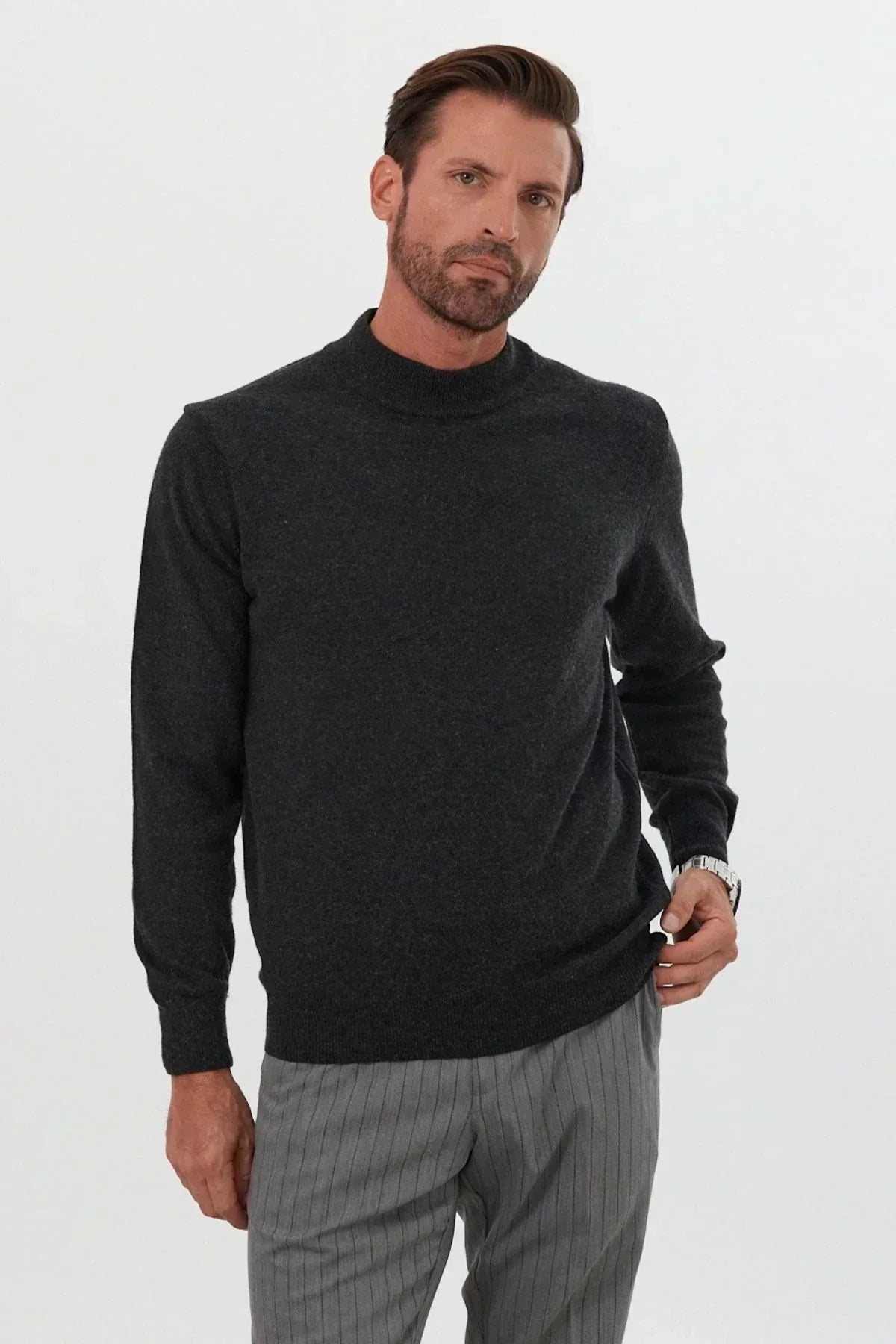 Erkek Yünlü Normal Kalıp Yarım Balıkçı Yaka Triko Kazak - Livio Ferri