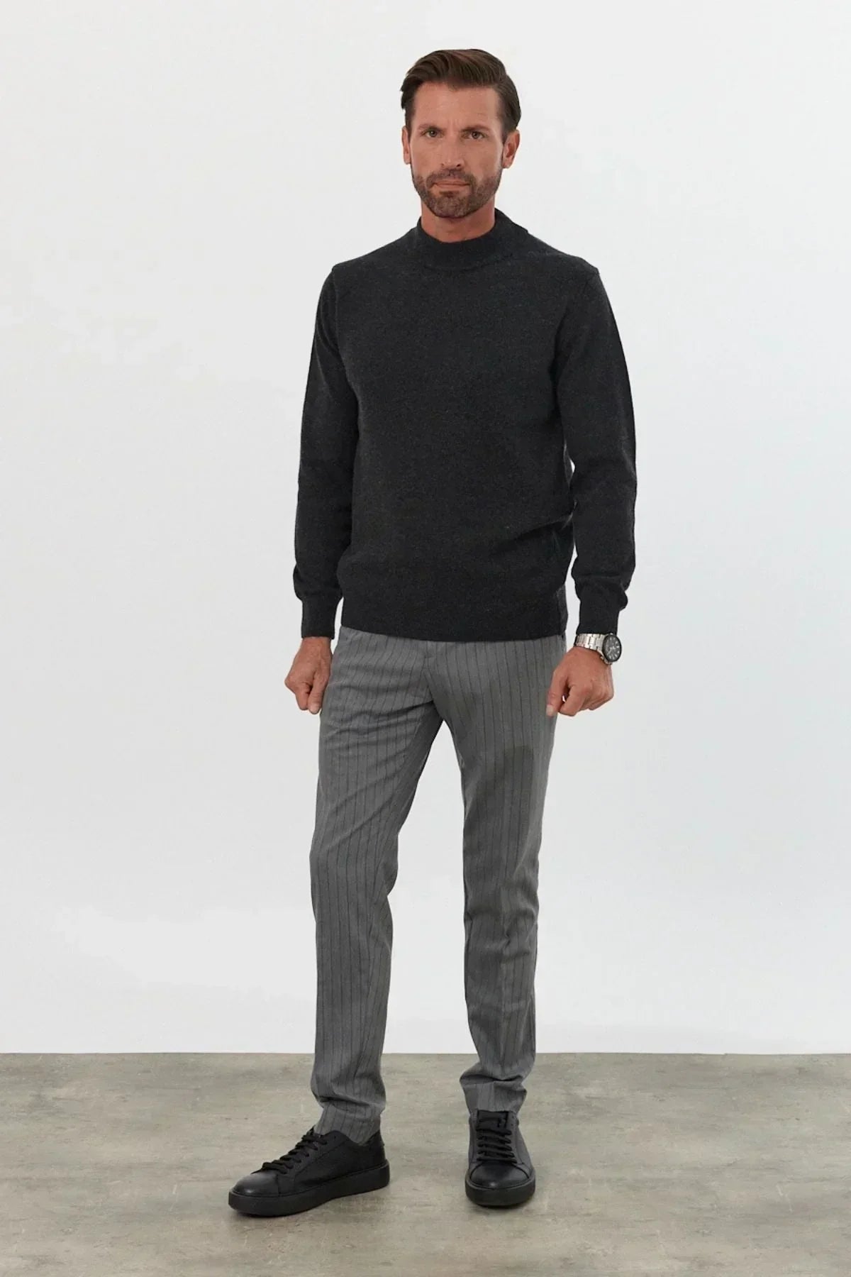 Erkek Yünlü Normal Kalıp Yarım Balıkçı Yaka Triko Kazak - Livio Ferri