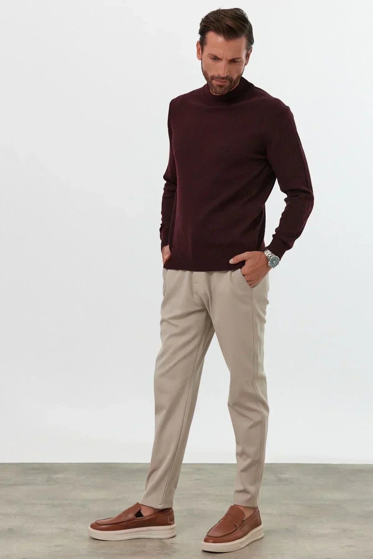 Erkek Yünlü Normal Kalıp Yarım Balıkçı Yaka Triko Kazak - Livio Ferri