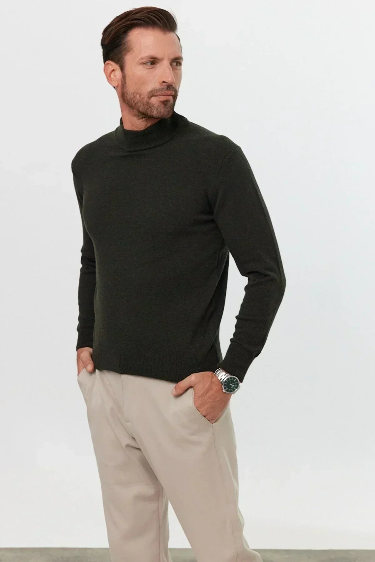 Erkek Yünlü Normal Kalıp Yarım Balıkçı Yaka Triko Kazak - Livio Ferri