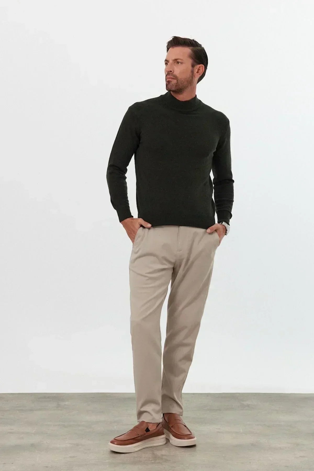 Erkek Yünlü Normal Kalıp Yarım Balıkçı Yaka Triko Kazak - Livio Ferri