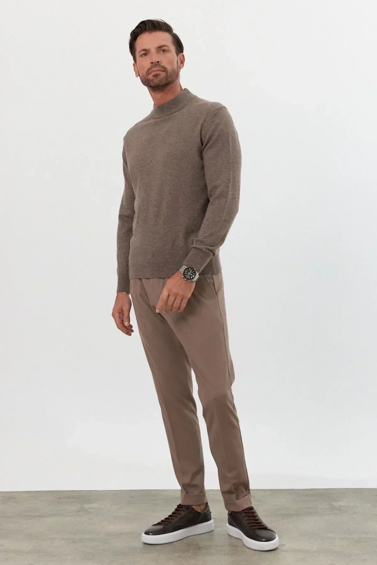 Erkek Yünlü Normal Kalıp Yarım Balıkçı Yaka Triko Kazak - Livio Ferri