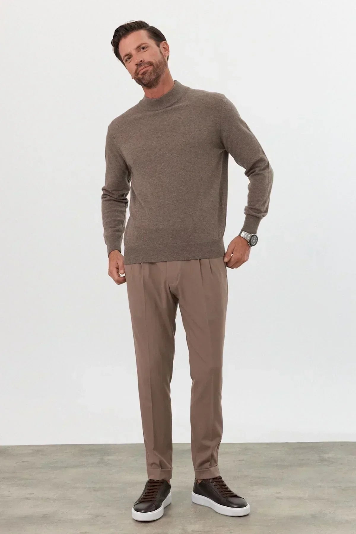 Erkek Yünlü Normal Kalıp Yarım Balıkçı Yaka Triko Kazak - Livio Ferri