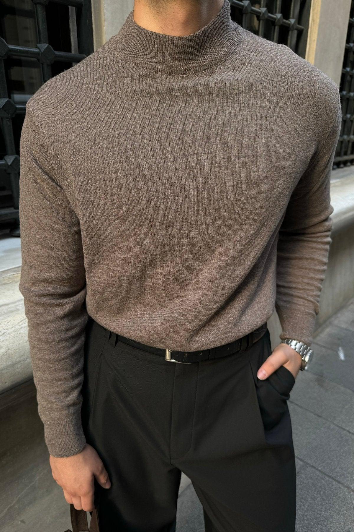 Erkek Yünlü Normal Kalıp Yarım Balıkçı Yaka Triko Kazak - Livio Ferri