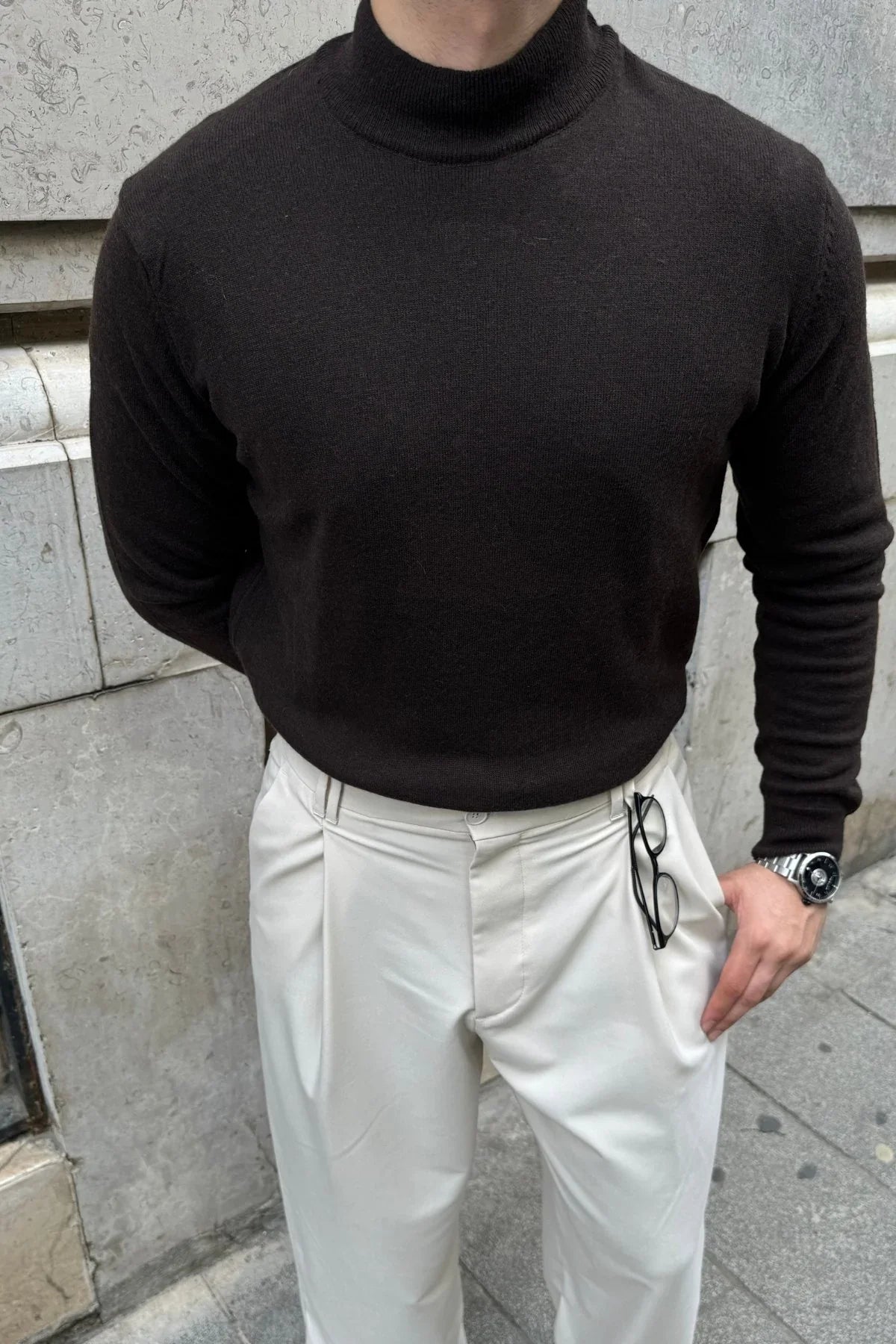 Erkek Yünlü Normal Kalıp Yarım Balıkçı Yaka Triko Kazak - Livio Ferri