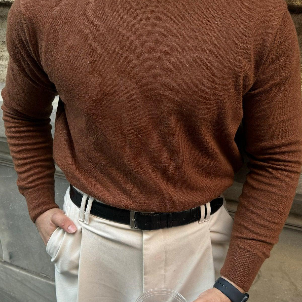 Erkek Yünlü Normal Kalıp Yarım Balıkçı Yaka Triko Kazak - Livio Ferri