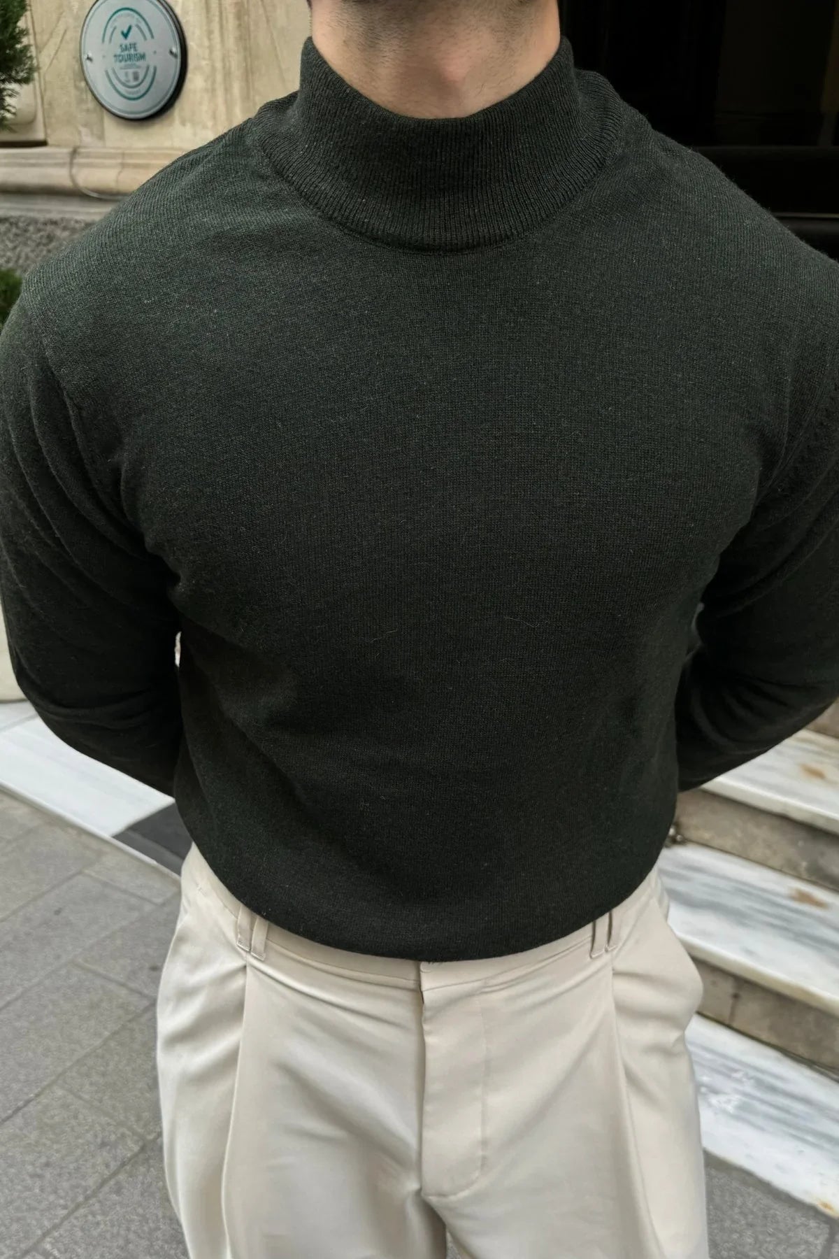 Erkek Yünlü Normal Kalıp Yarım Balıkçı Yaka Triko Kazak - Livio Ferri