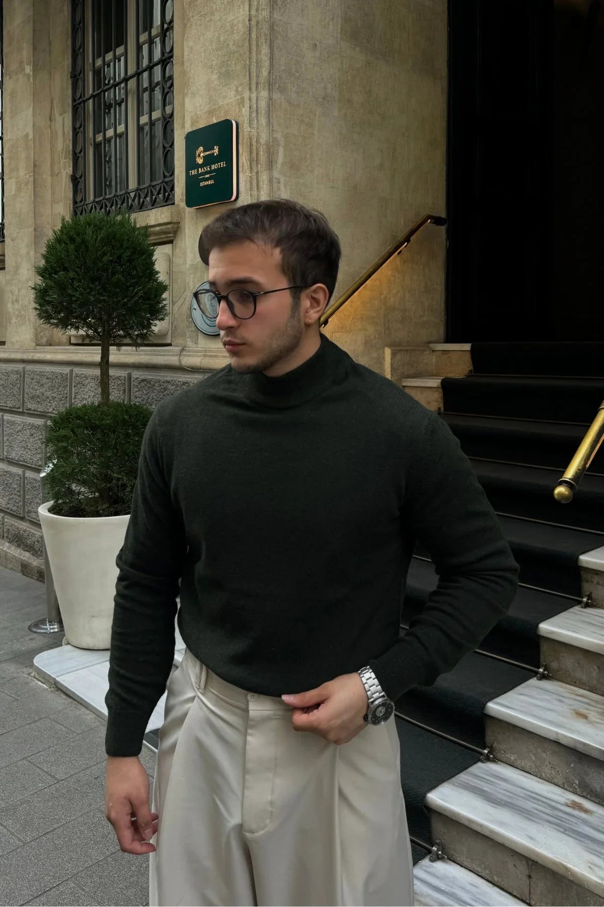 Erkek Yünlü Normal Kalıp Yarım Balıkçı Yaka Triko Kazak - Livio Ferri