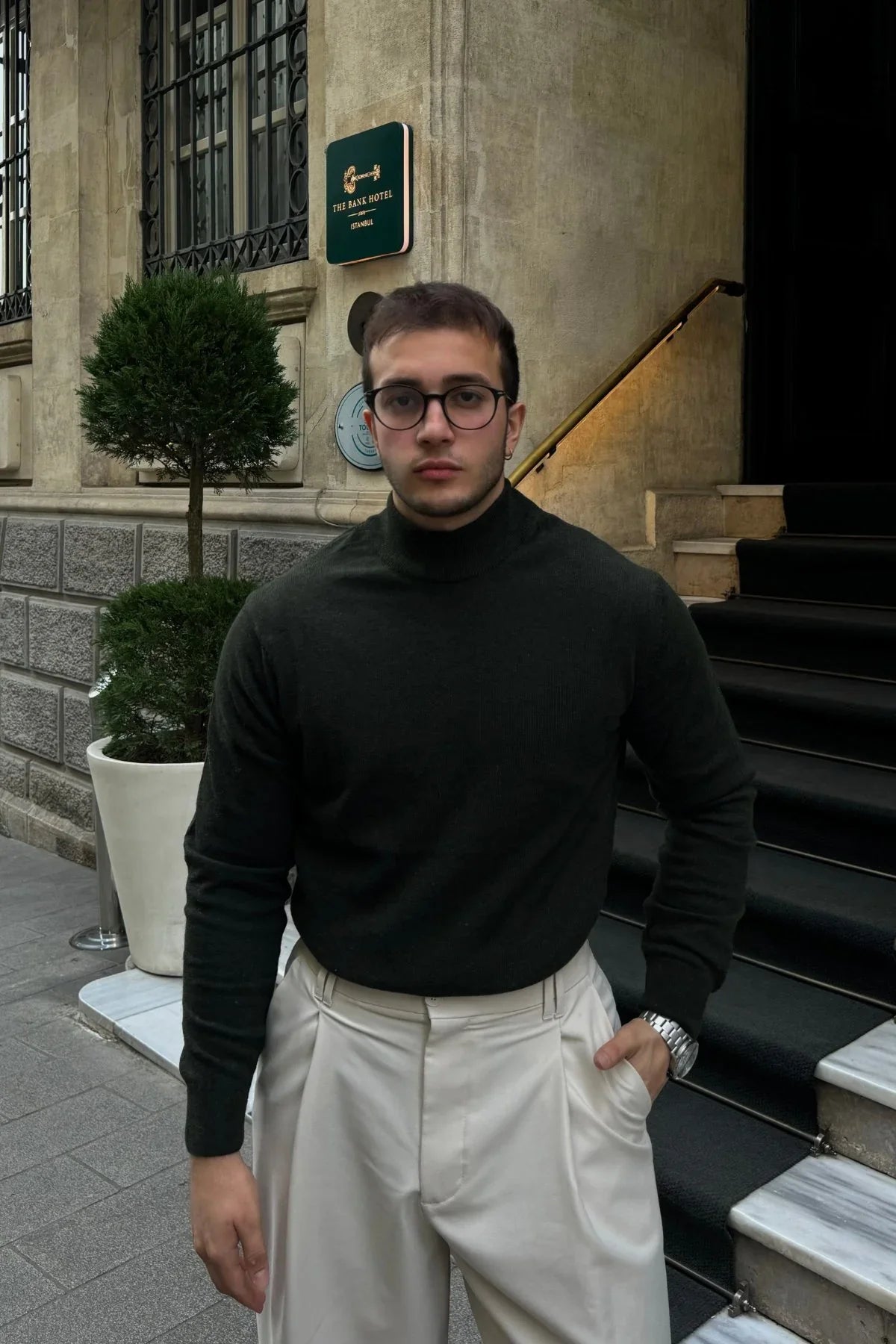 Erkek Yünlü Normal Kalıp Yarım Balıkçı Yaka Triko Kazak - Livio Ferri