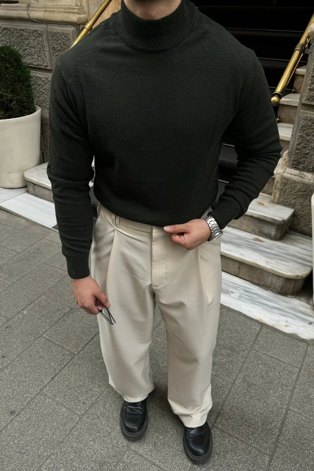 Erkek Yünlü Normal Kalıp Yarım Balıkçı Yaka Triko Kazak - Livio Ferri