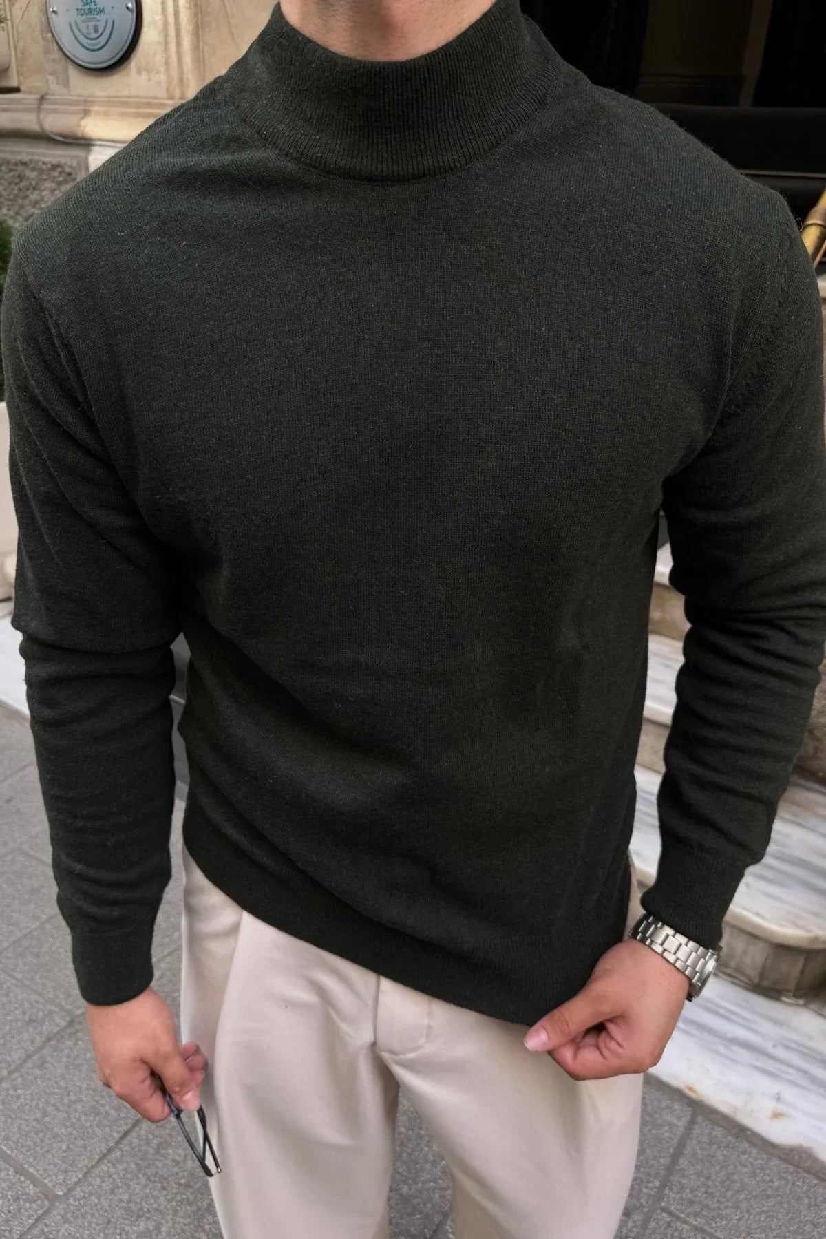 Erkek Yünlü Normal Kalıp Yarım Balıkçı Yaka Triko Kazak - Livio Ferri