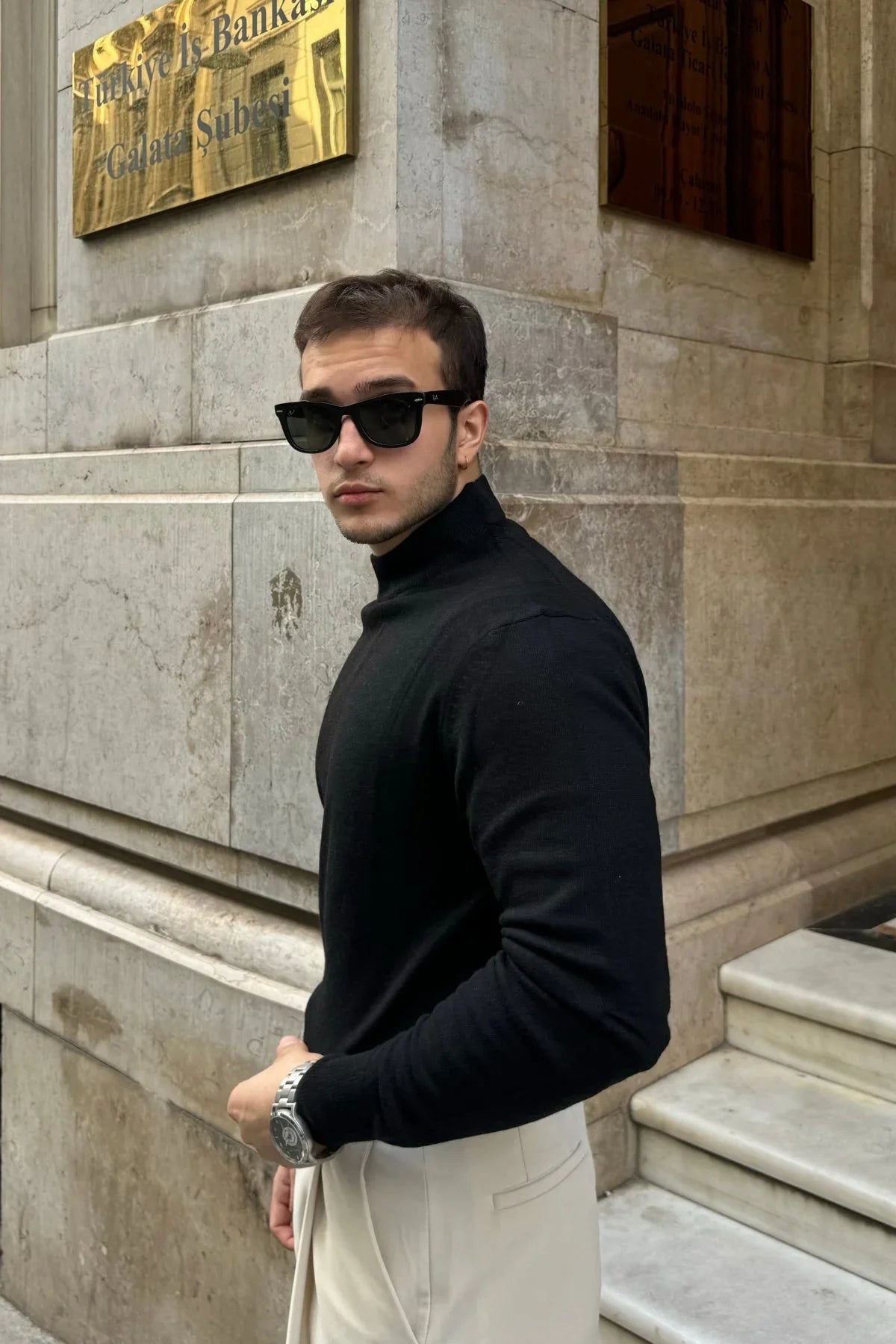 Erkek Yünlü Normal Kalıp Yarım Balıkçı Yaka Triko Kazak - Livio Ferri