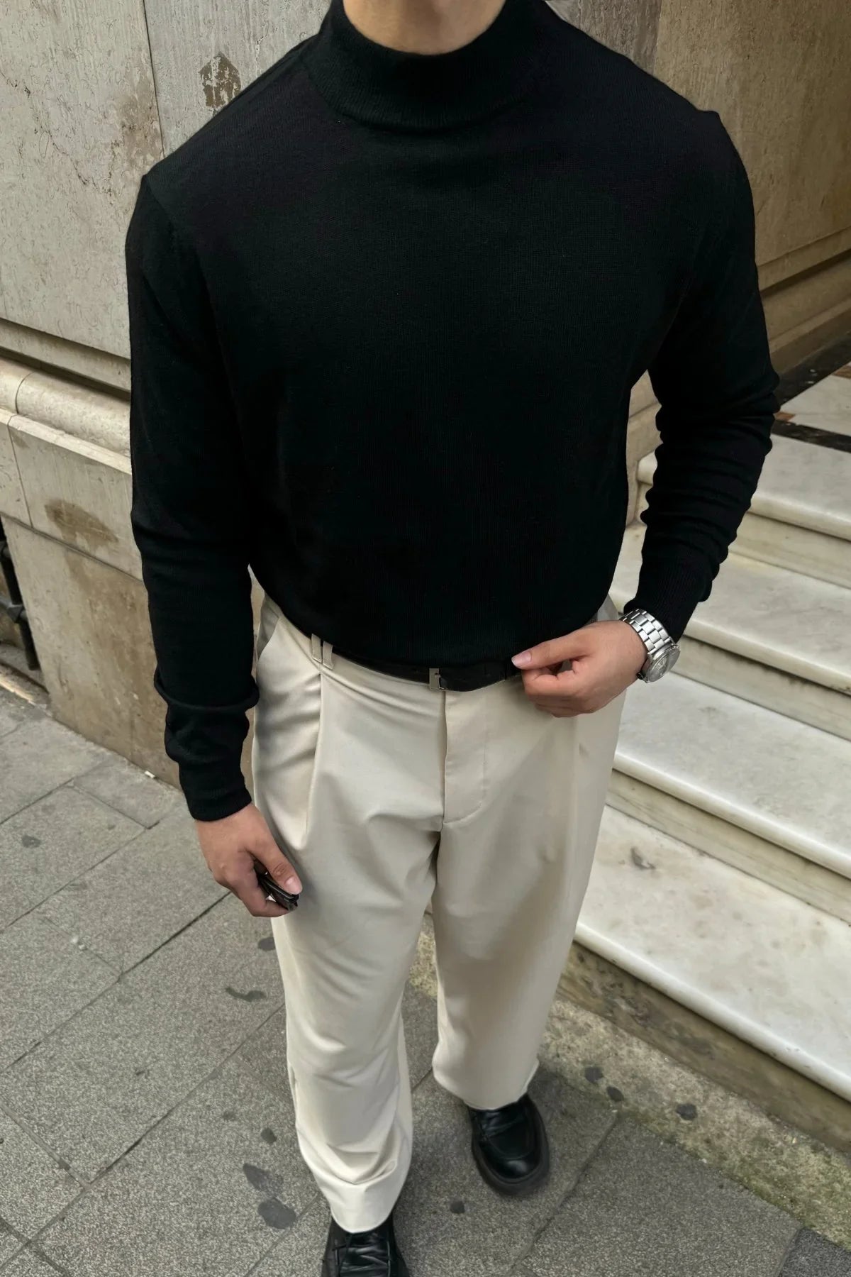 Erkek Yünlü Normal Kalıp Yarım Balıkçı Yaka Triko Kazak - Livio Ferri