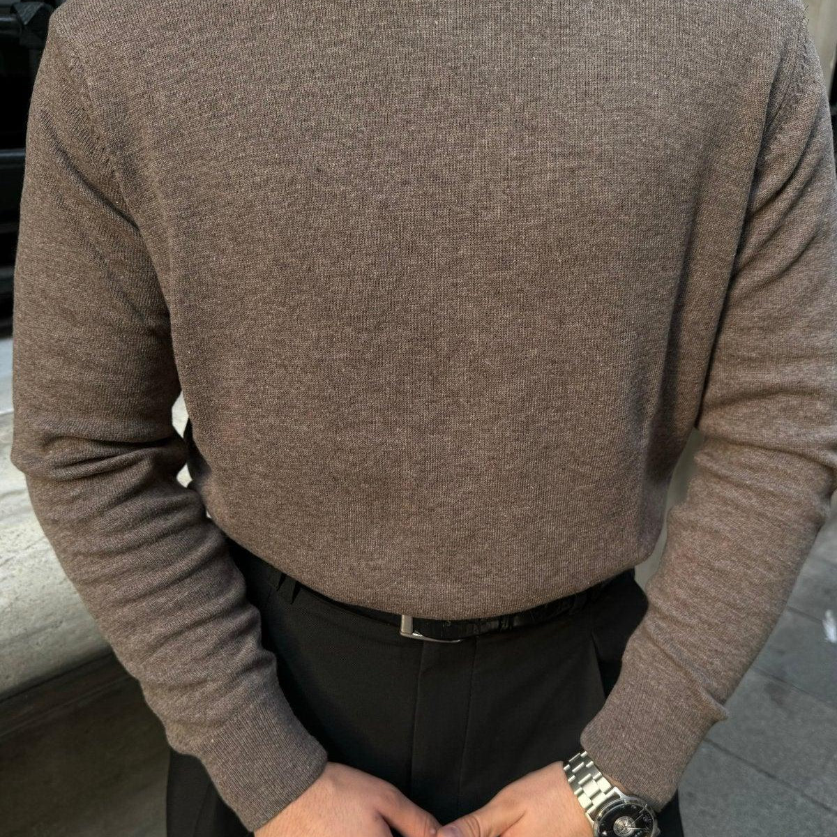 Erkek Yünlü Normal Kalıp Yarım Balıkçı Yaka Triko Kazak