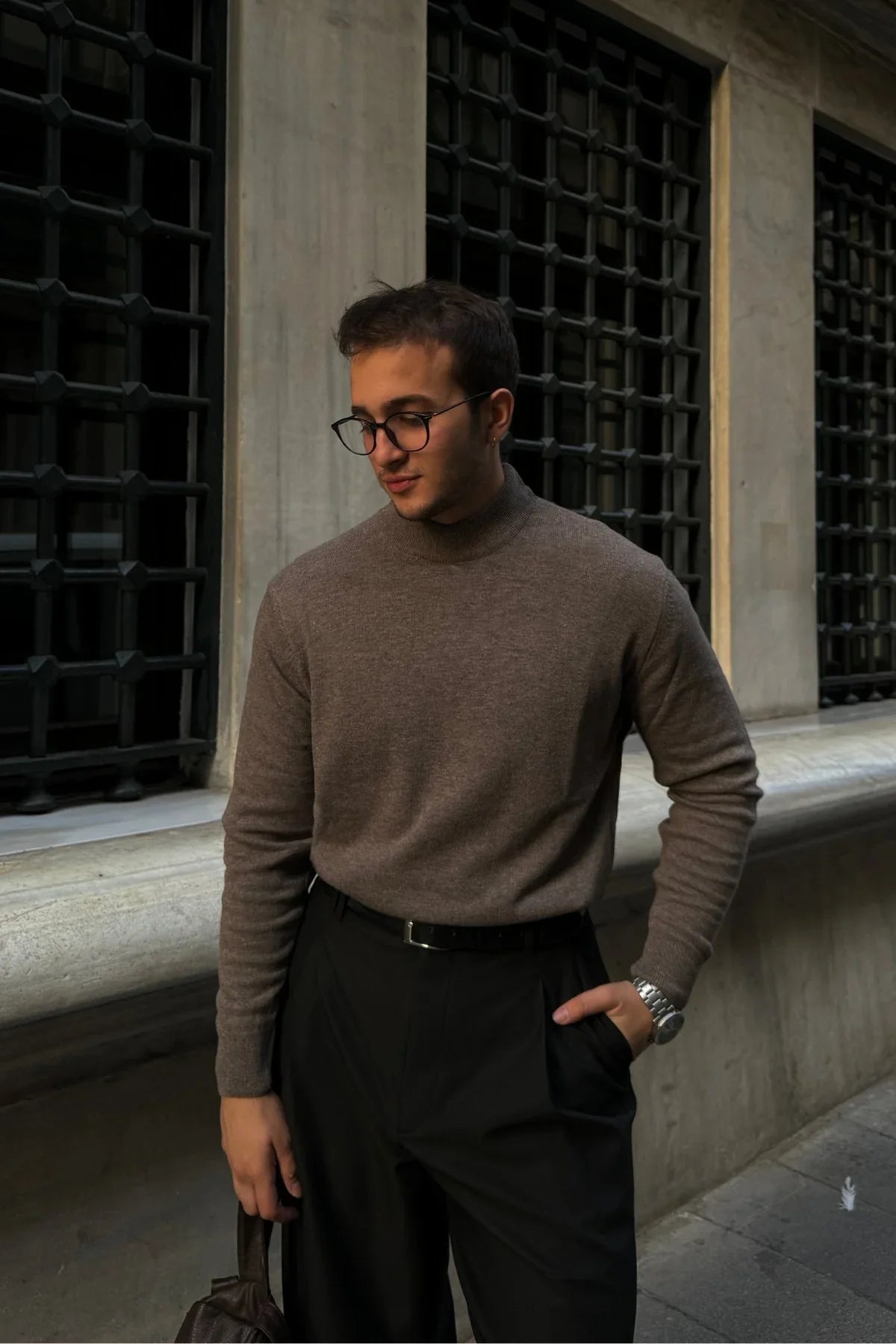 Erkek Yünlü Normal Kalıp Yarım Balıkçı Yaka Triko Kazak - Livio Ferri