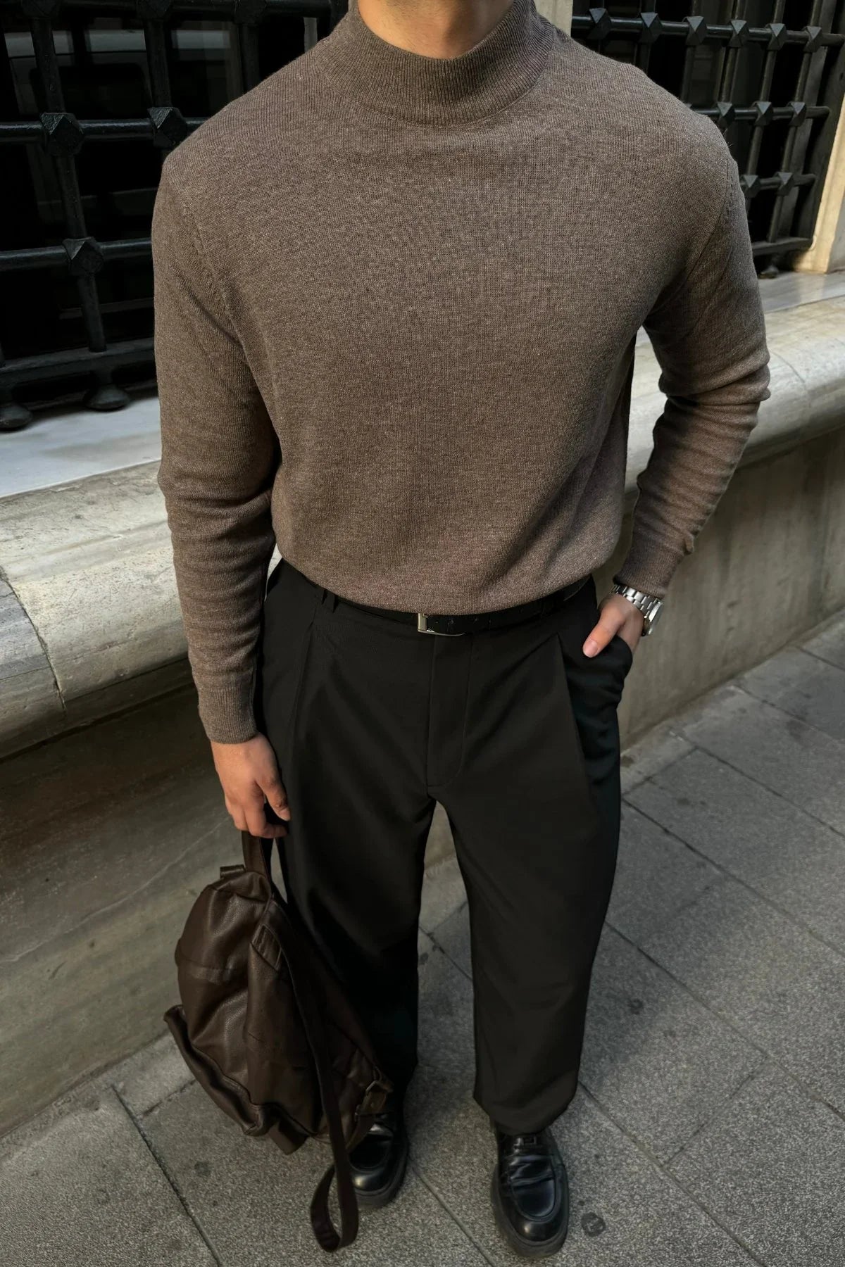 Erkek Yünlü Normal Kalıp Yarım Balıkçı Yaka Triko Kazak - Livio Ferri