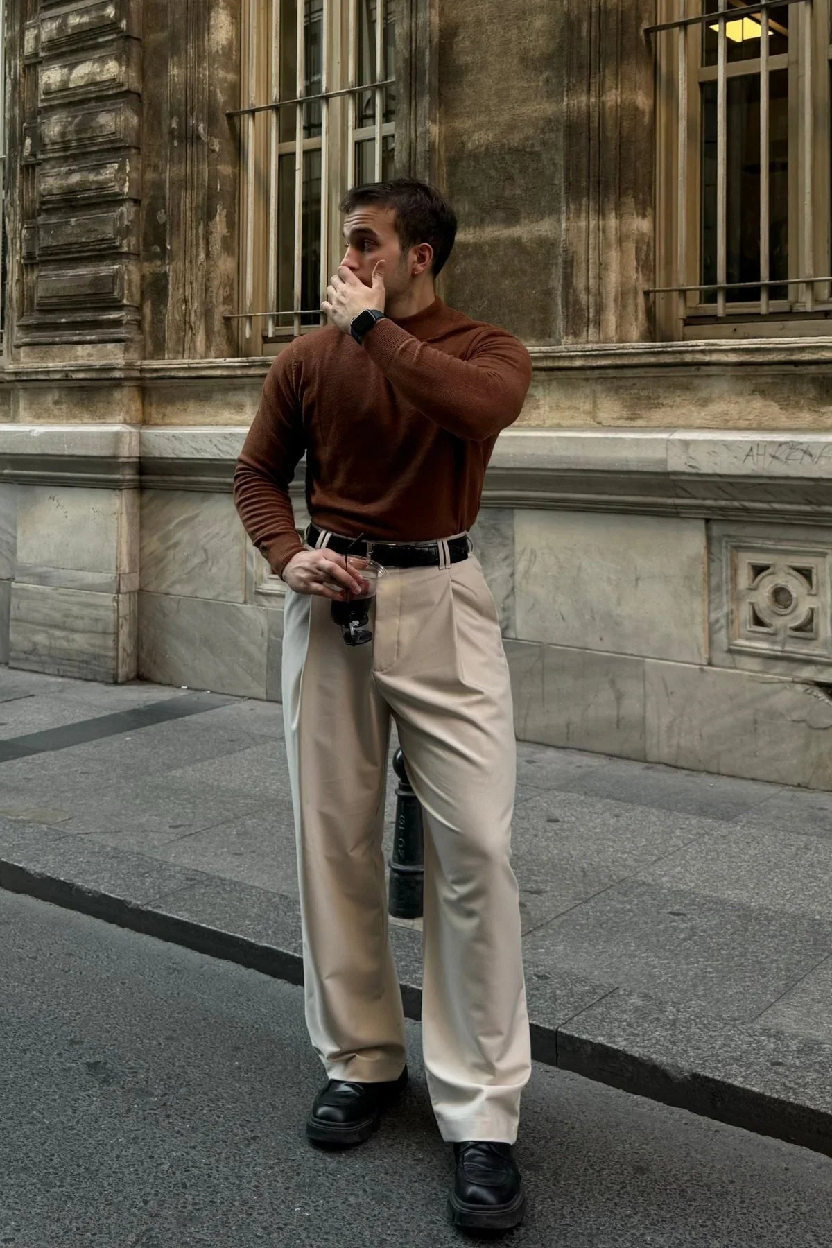 Erkek Yünlü Normal Kalıp Yarım Balıkçı Yaka Triko Kazak - Livio Ferri