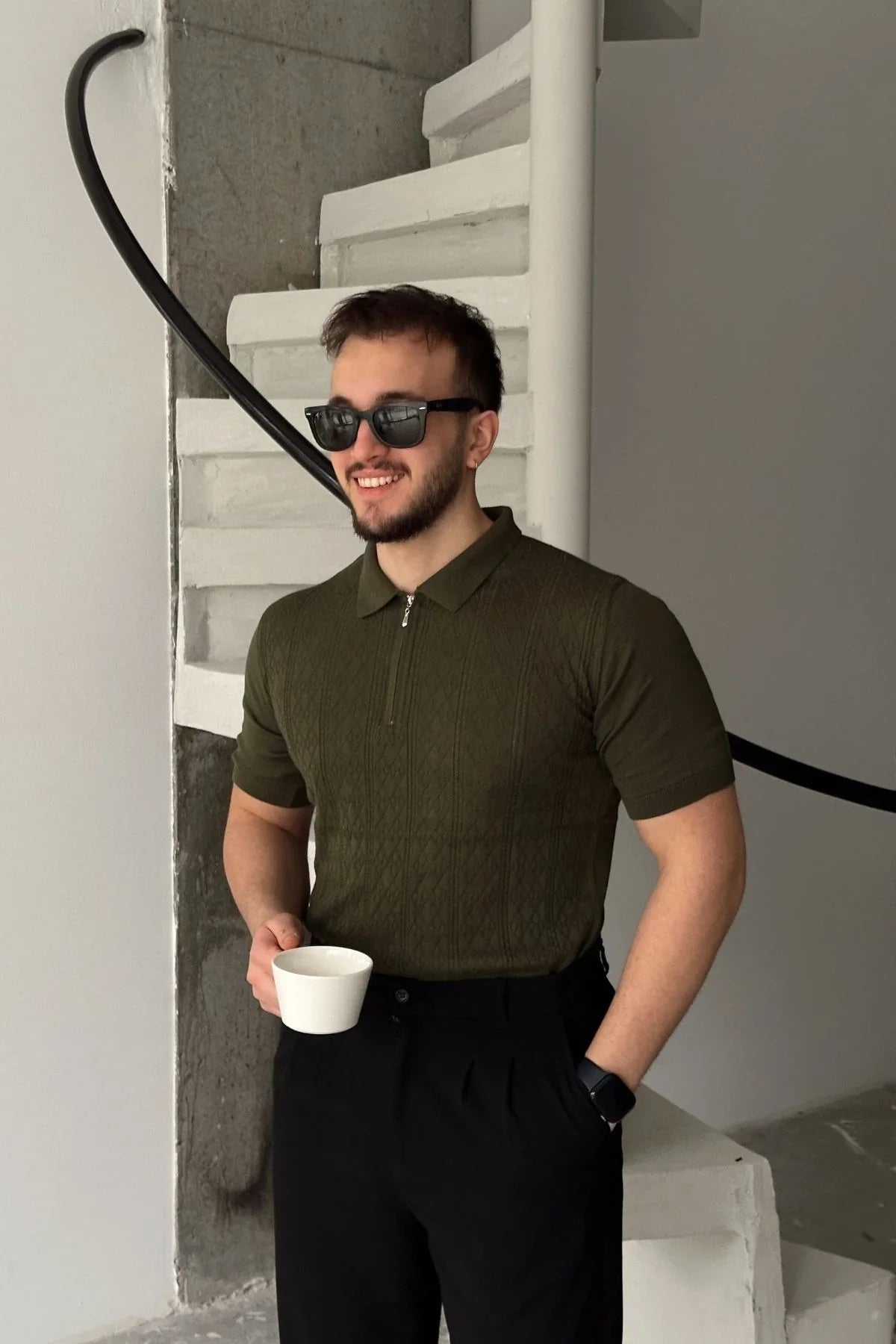 Eyik Erkek Polo Yaka Pamuk Desenli İnce Triko Tişört - Livio Ferri