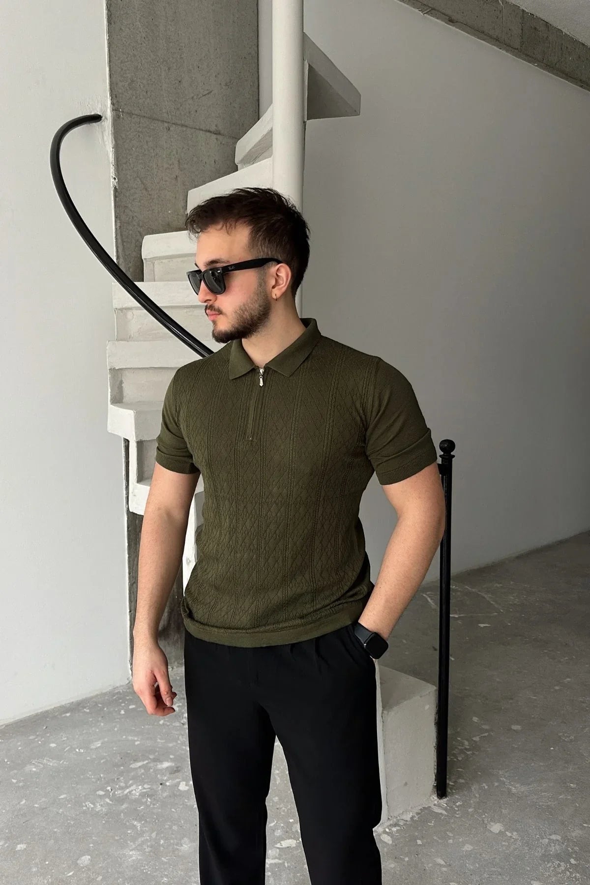 Eyik Erkek Polo Yaka Pamuk Desenli İnce Triko Tişört - Livio Ferri