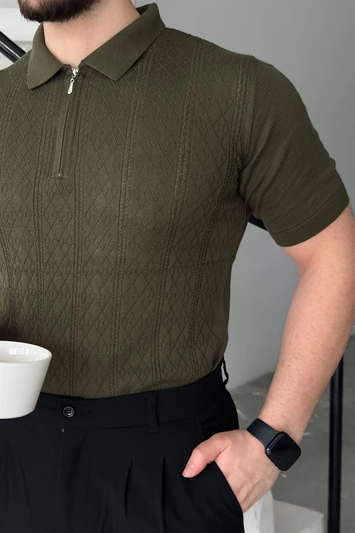 Eyik Erkek Polo Yaka Pamuk Desenli İnce Triko Tişört - Livio Ferri