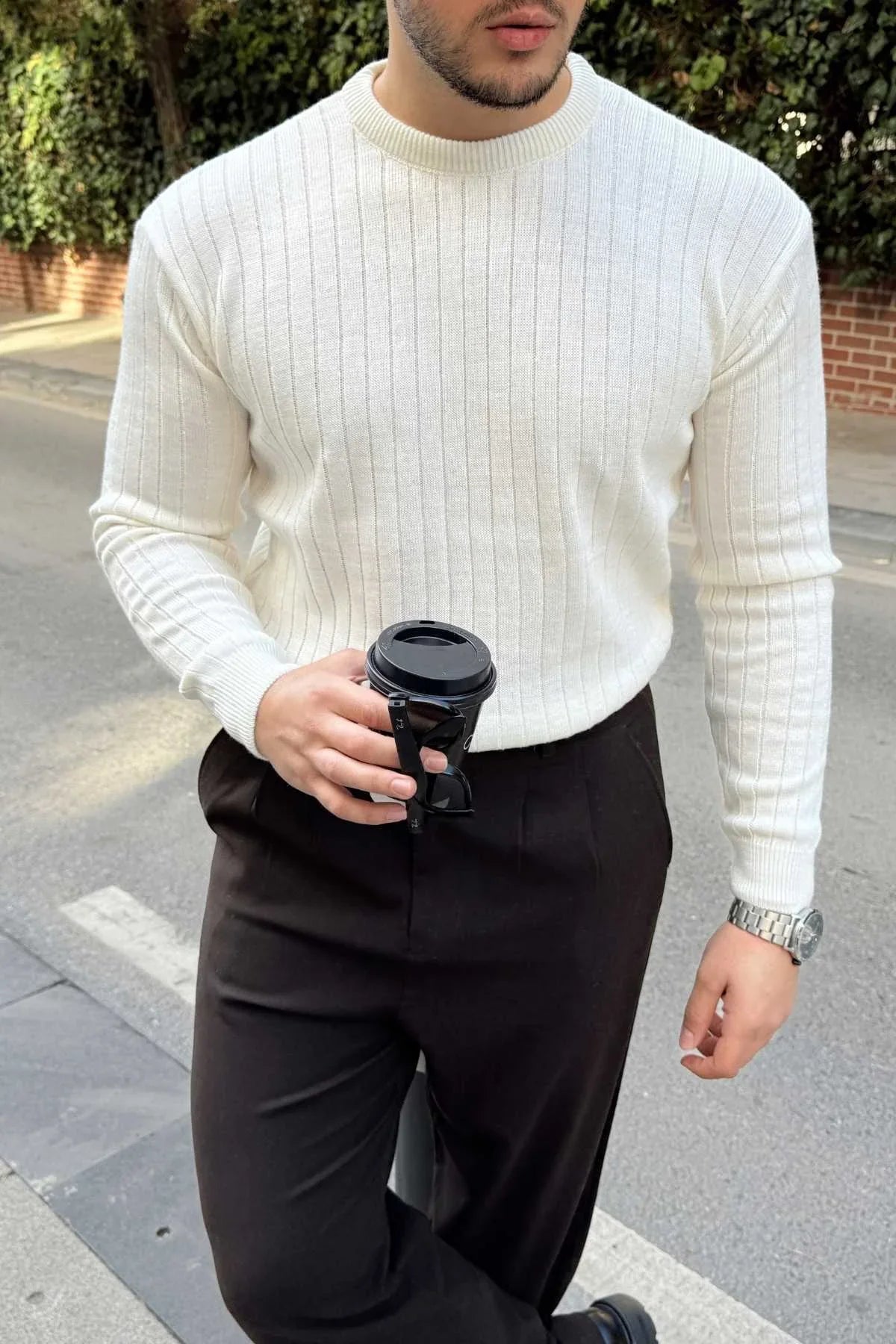 Fella Erkek Fitilli Triko Bisiklet Yaka Regular Fit Kazak - Livio Ferri