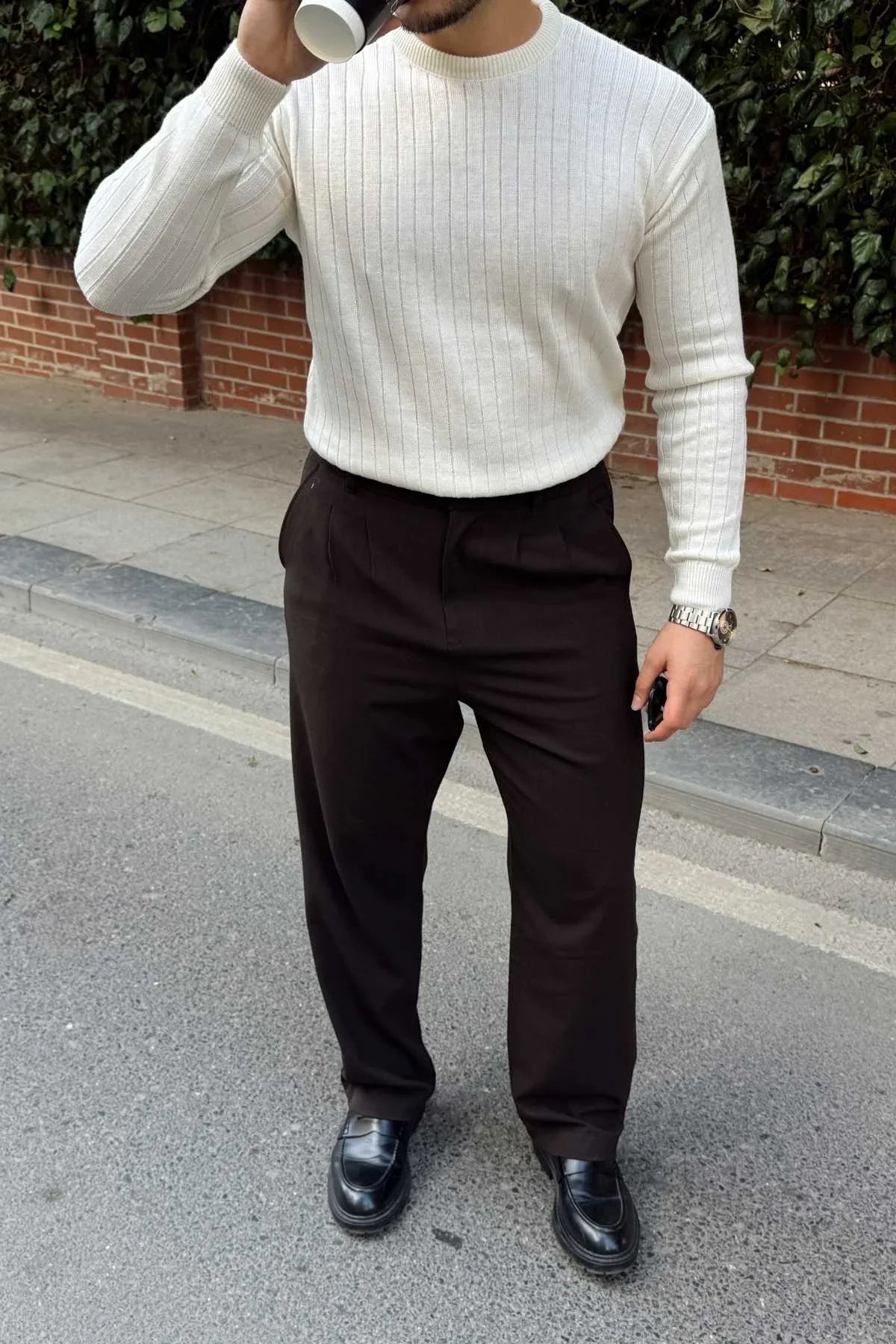 Fella Erkek Fitilli Triko Bisiklet Yaka Regular Fit Kazak - Livio Ferri