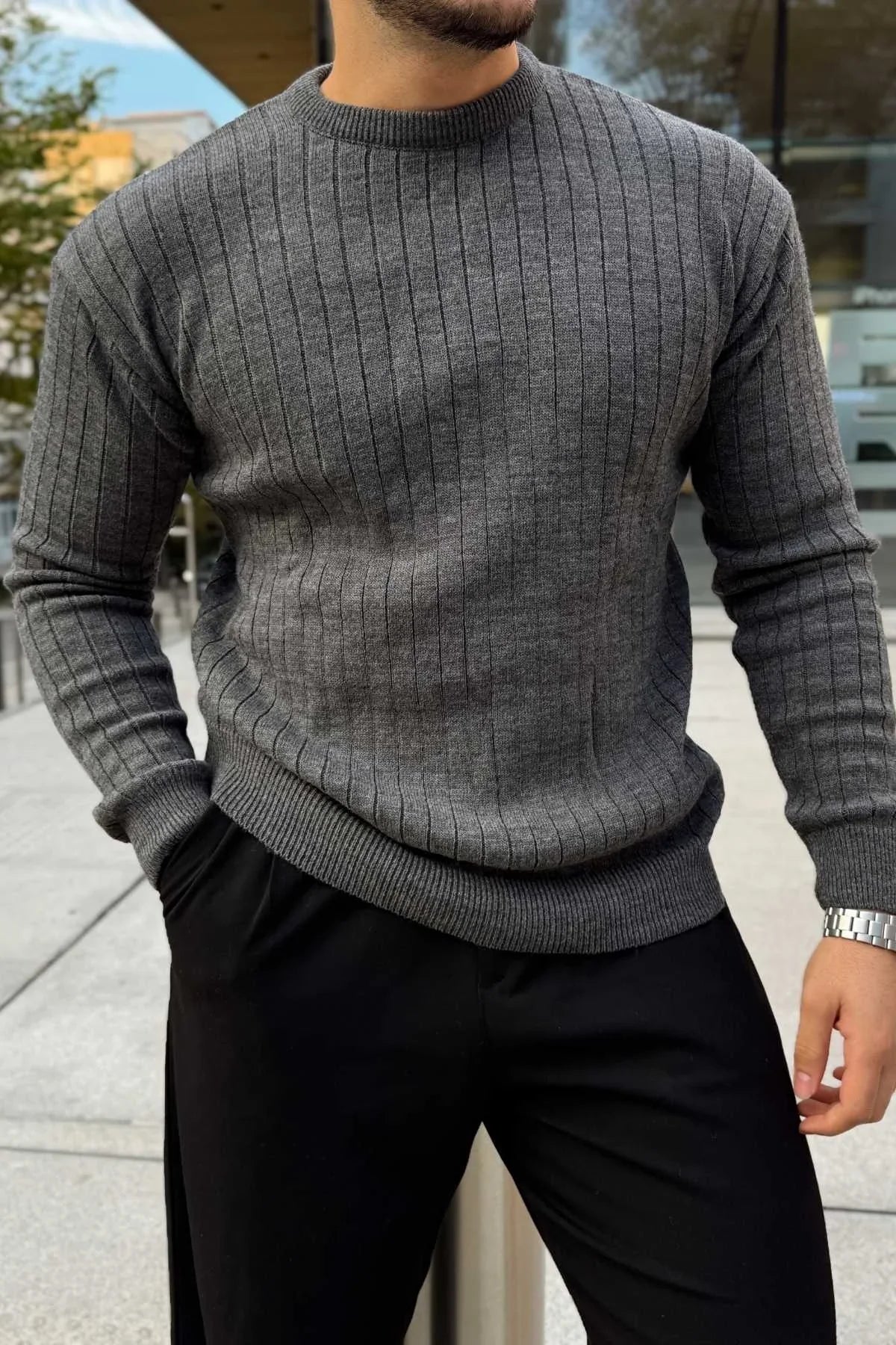 Fella Erkek Fitilli Triko Bisiklet Yaka Regular Fit Kazak - Livio Ferri