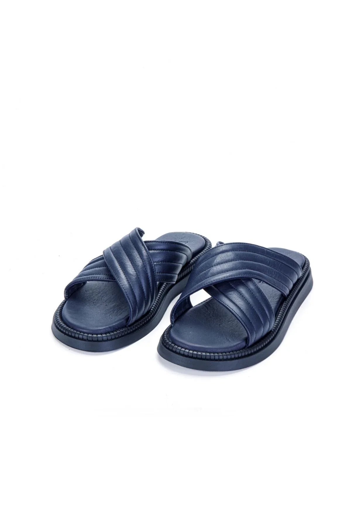 Fern Erkek %100 Hakiki Deri Çapraz Bantlı Günlük Rahat Terlik - Livio Ferri