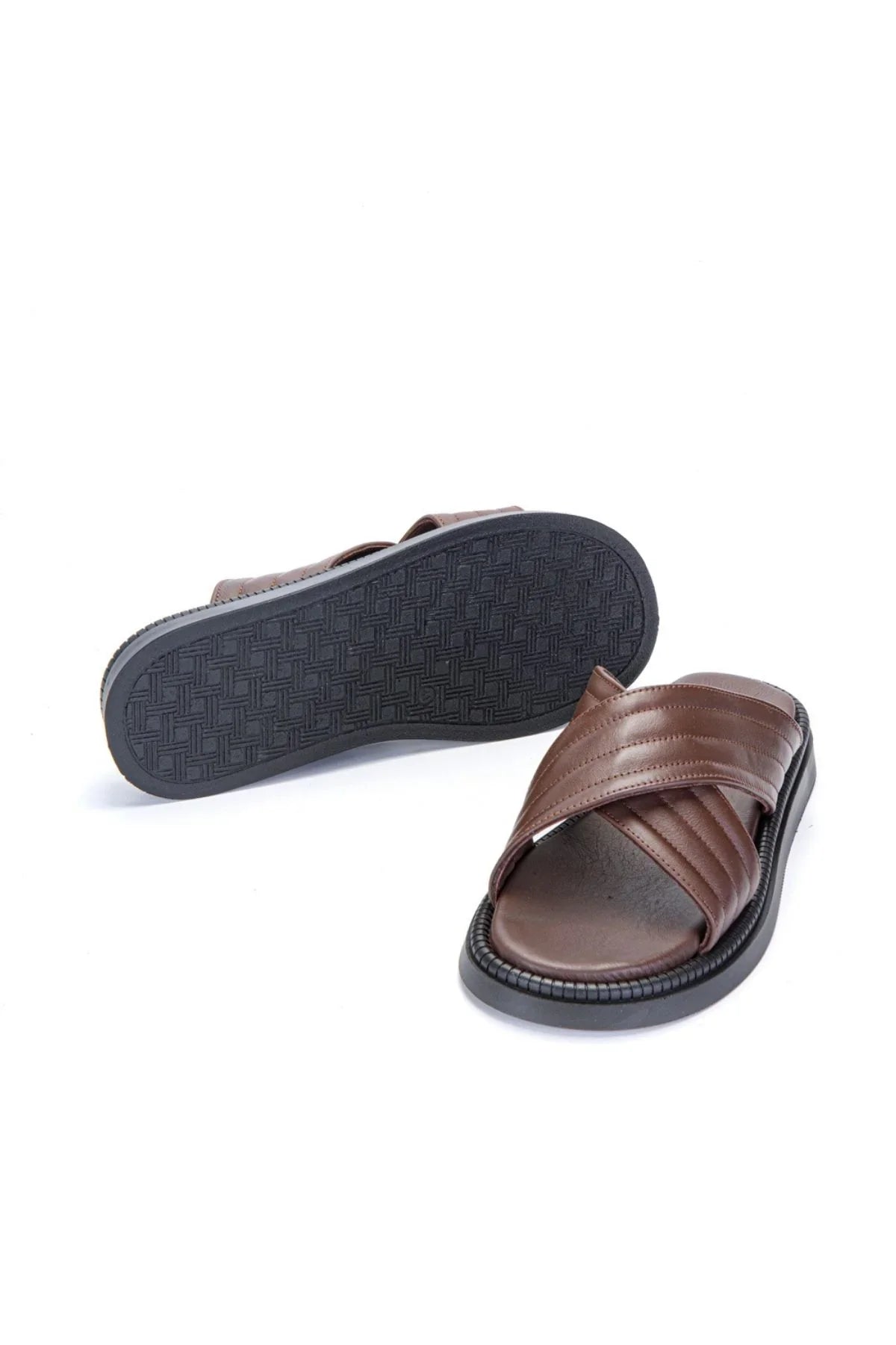 Fern Erkek %100 Hakiki Deri Çapraz Bantlı Günlük Rahat Terlik - Livio Ferri