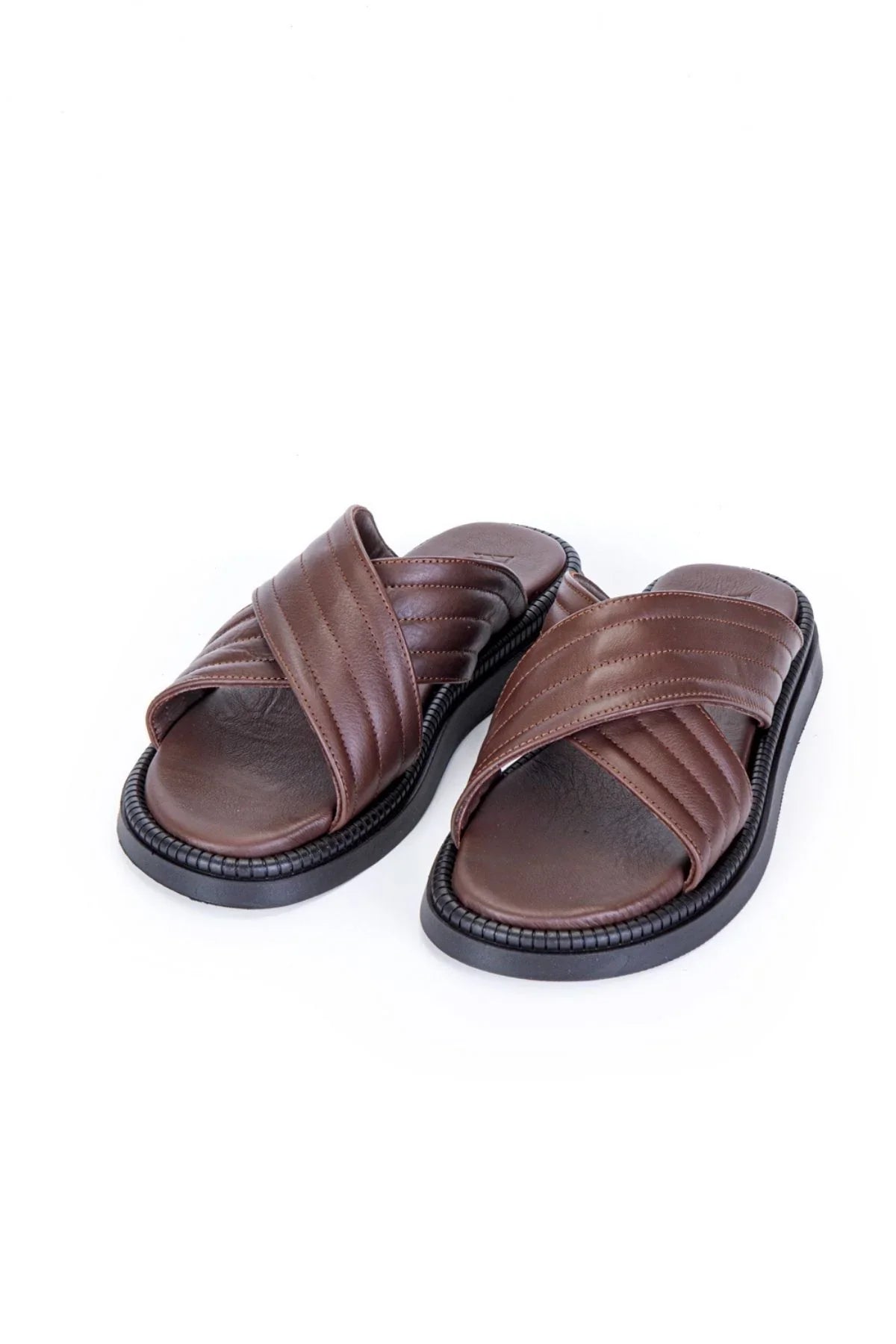 Fern Erkek %100 Hakiki Deri Çapraz Bantlı Günlük Rahat Terlik - Livio Ferri