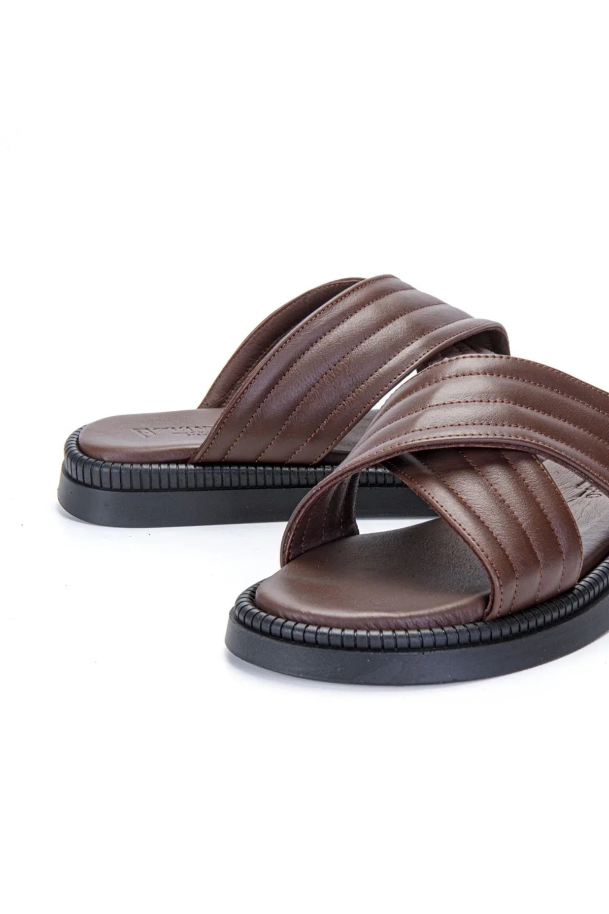 Fern Erkek %100 Hakiki Deri Çapraz Bantlı Günlük Rahat Terlik - Livio Ferri