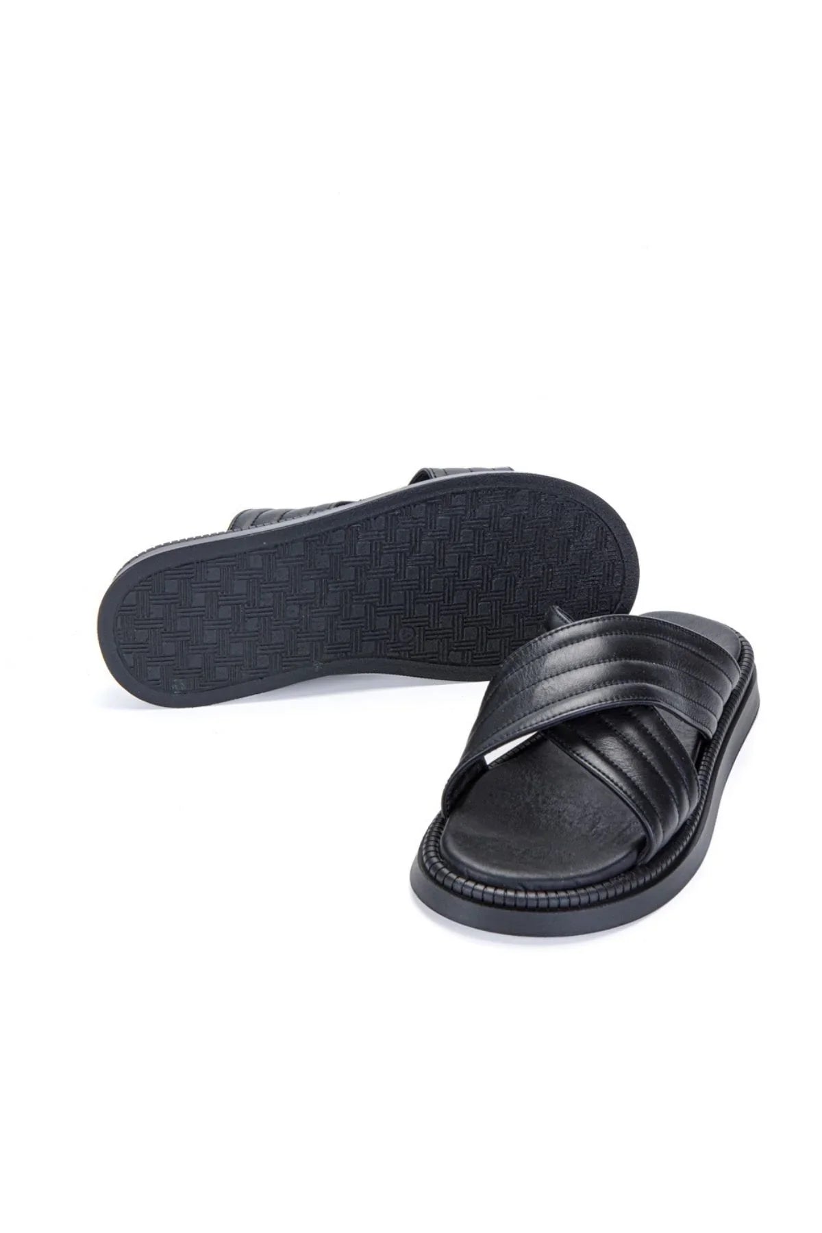 Fern Erkek %100 Hakiki Deri Çapraz Bantlı Günlük Rahat Terlik - Livio Ferri