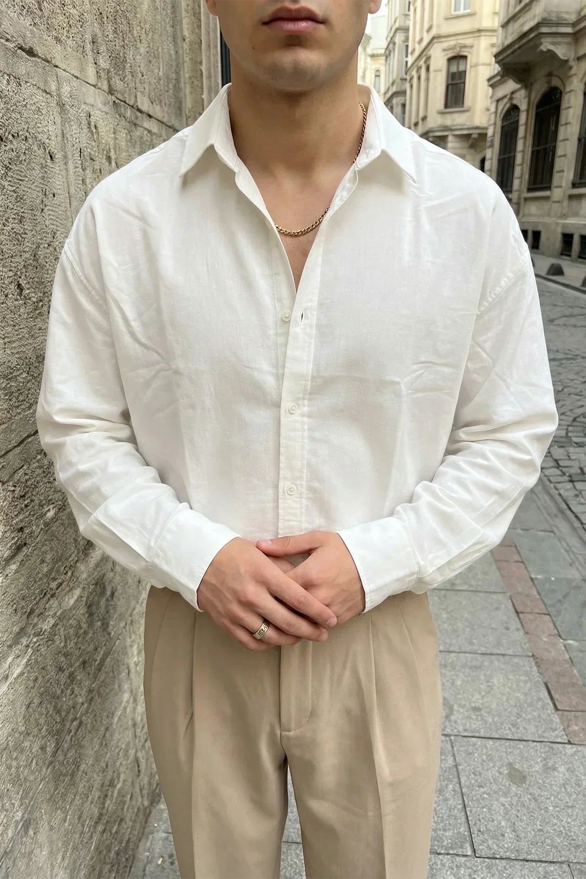 Hive Premium Oversize Erkek Gömlek Kendinden Çizgili - Livio Ferri