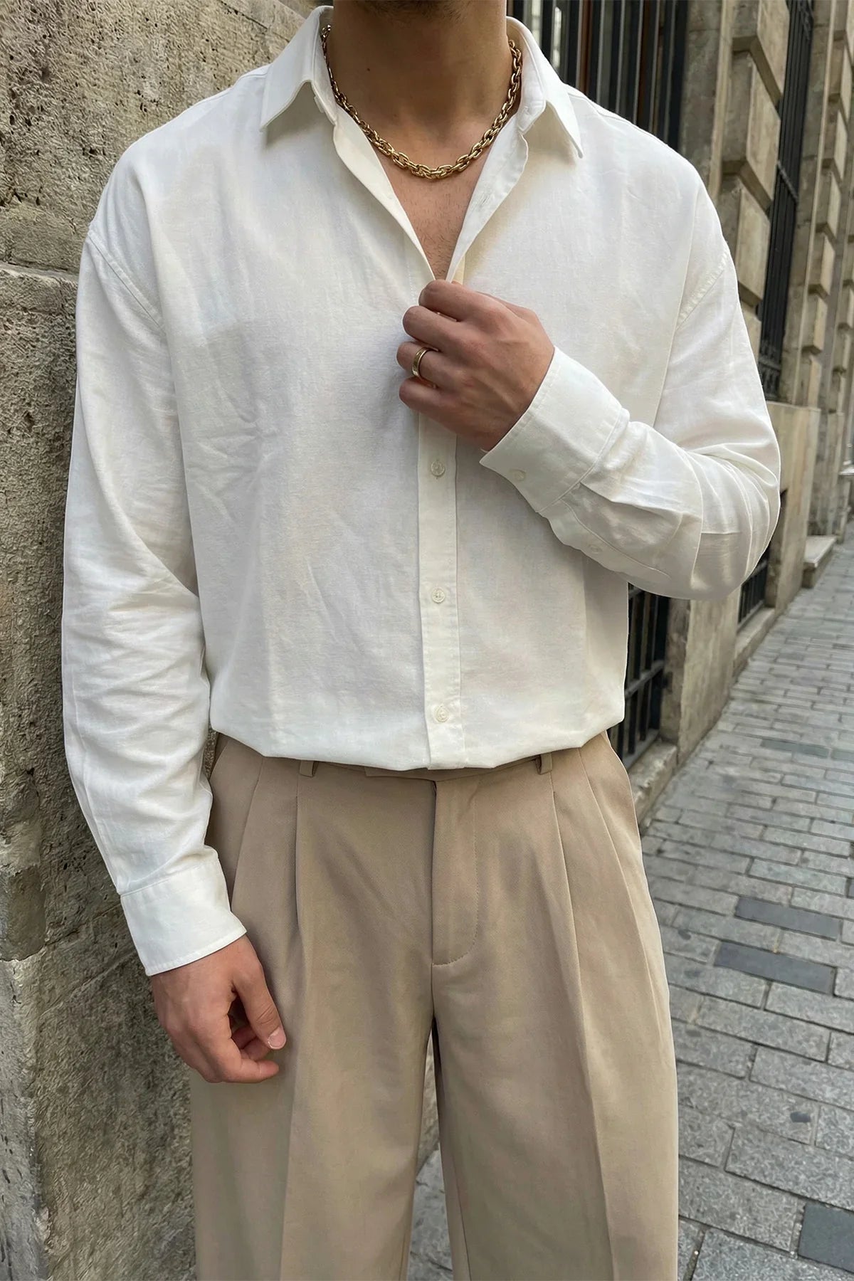 Hive Premium Oversize Erkek Gömlek Kendinden Çizgili - Livio Ferri