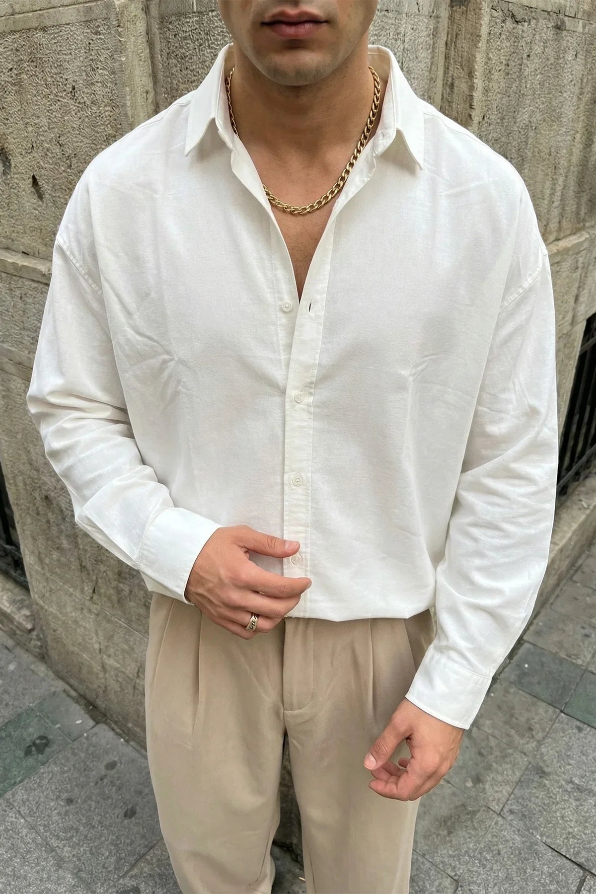 Hive Premium Oversize Erkek Gömlek Kendinden Çizgili - Livio Ferri