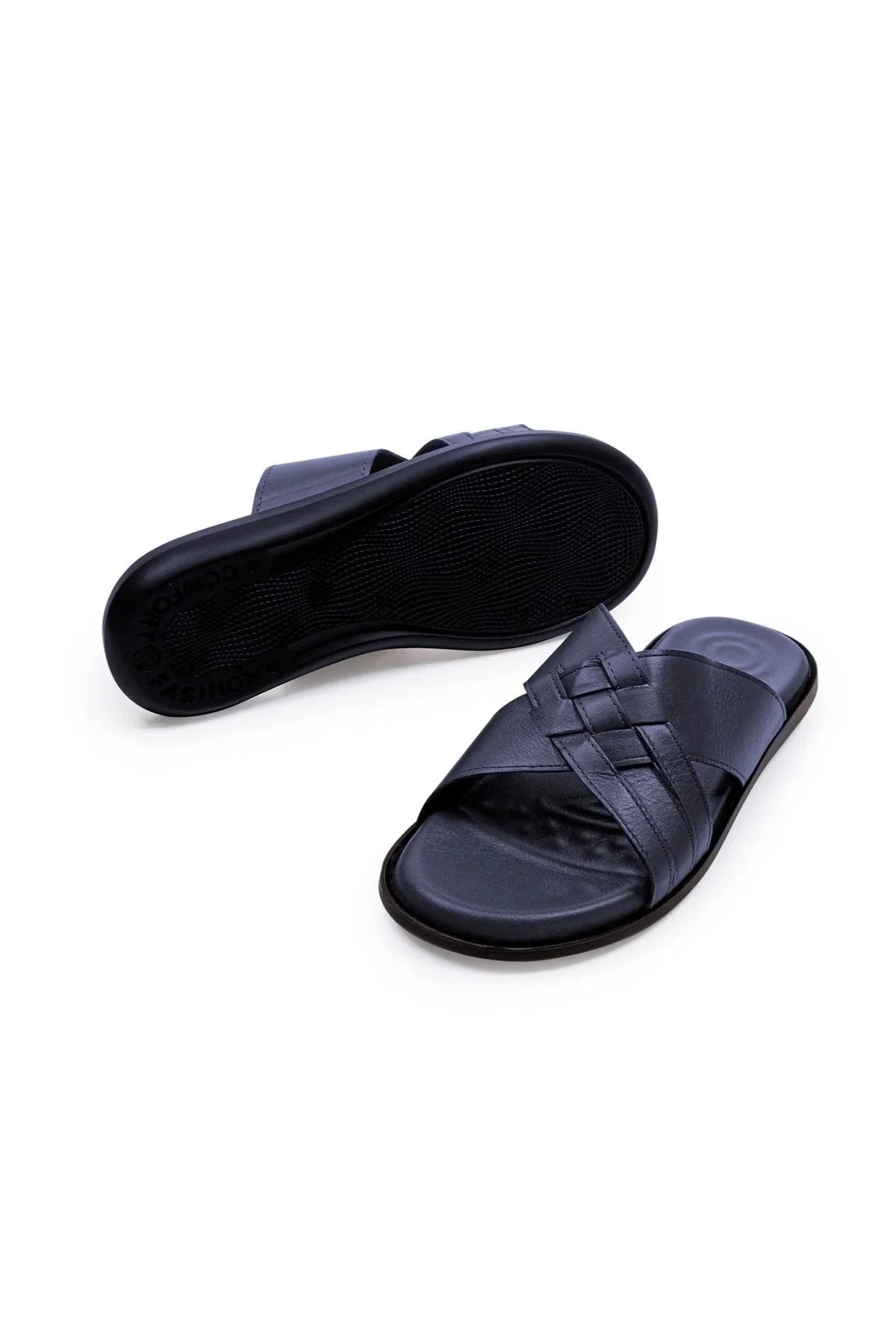 Hona Erkek %100 Hakiki Deri Örgü Detaylı Rahat Çapraz Terlik - Livio Ferri