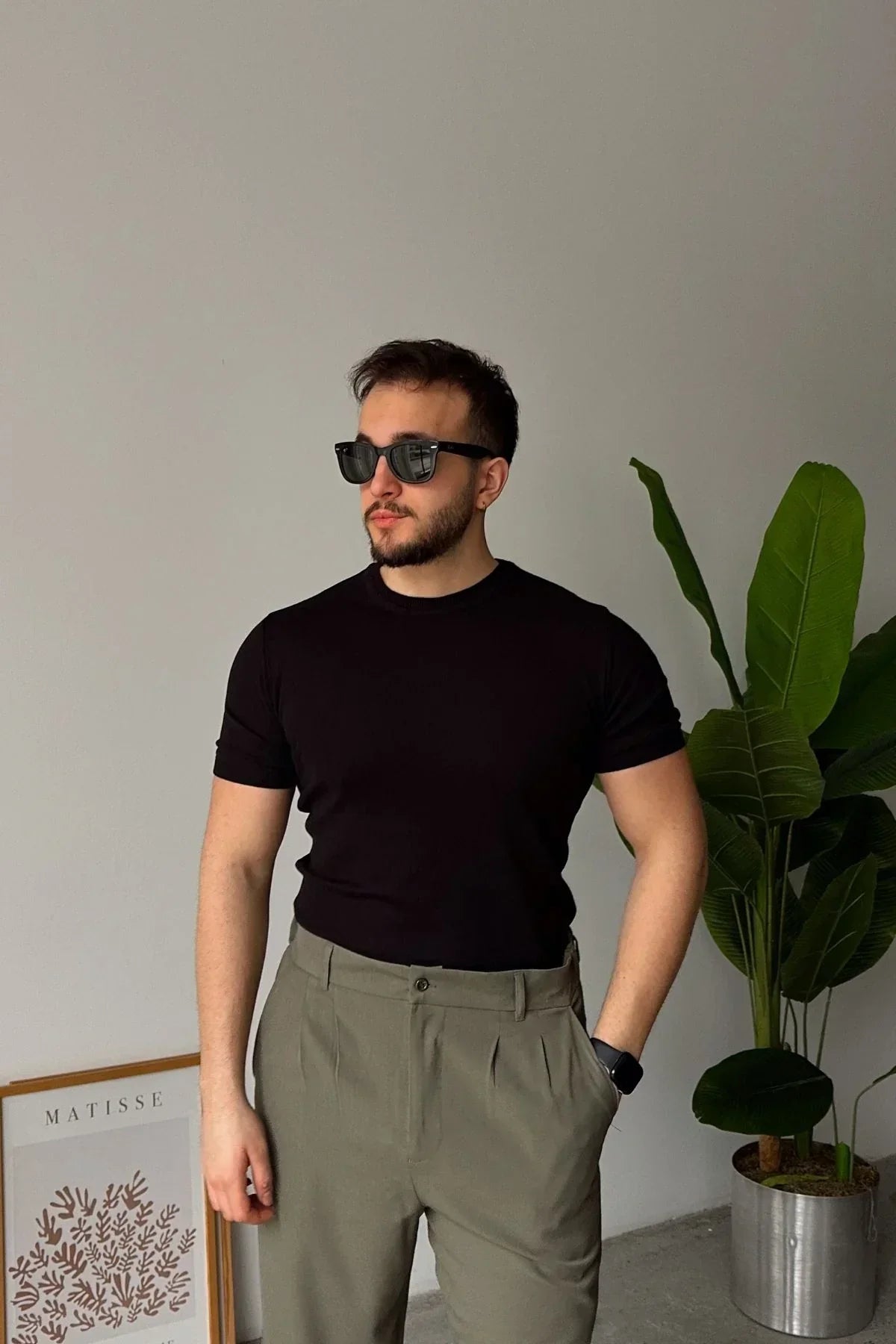 Kama Erkek Bisiklet Yaka Pamuk Regular Fit Kısa Kollu İnce Triko Tişört - Livio Ferri