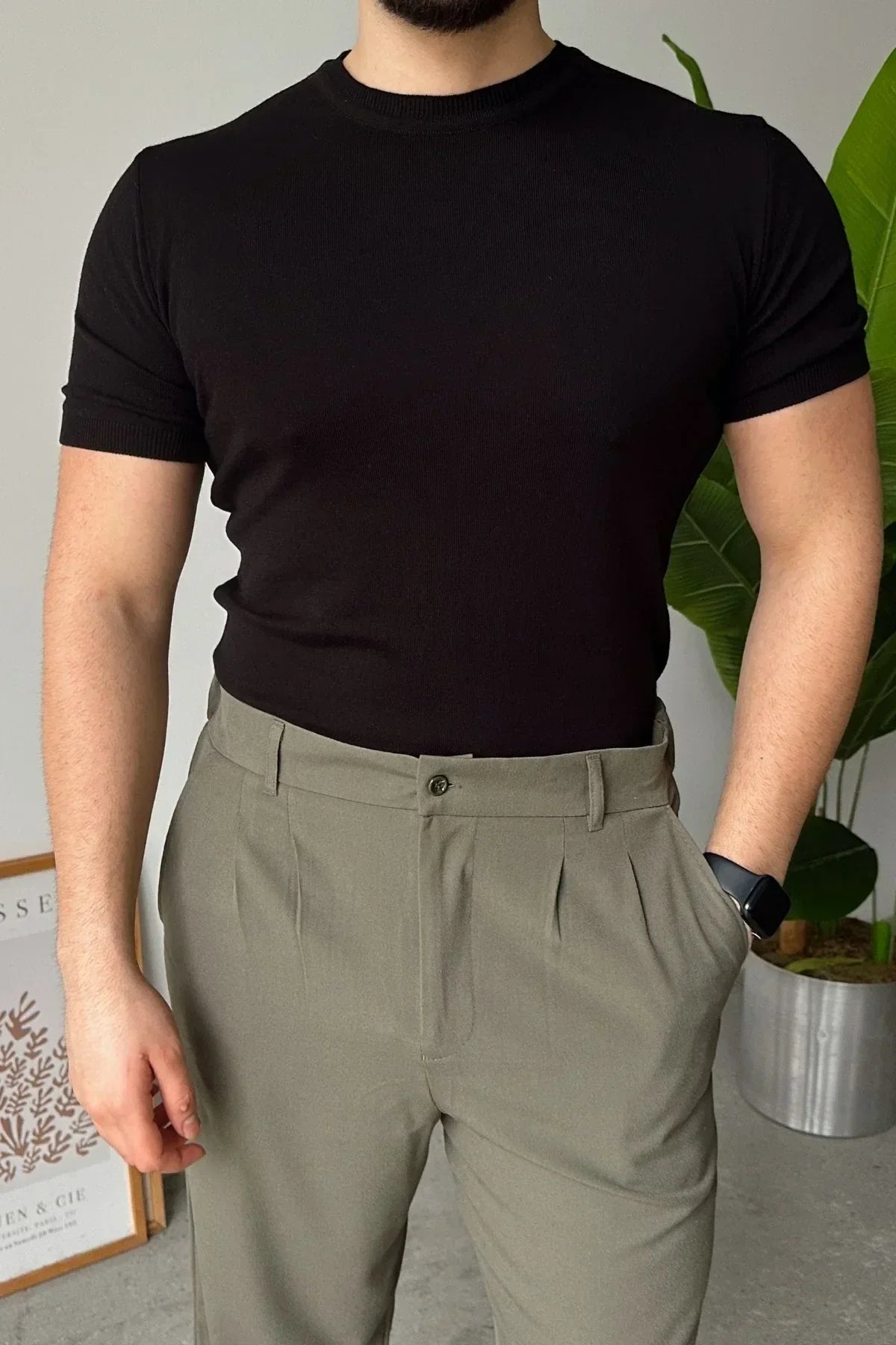 Kama Erkek Bisiklet Yaka Pamuk Regular Fit Kısa Kollu İnce Triko Tişört - Livio Ferri