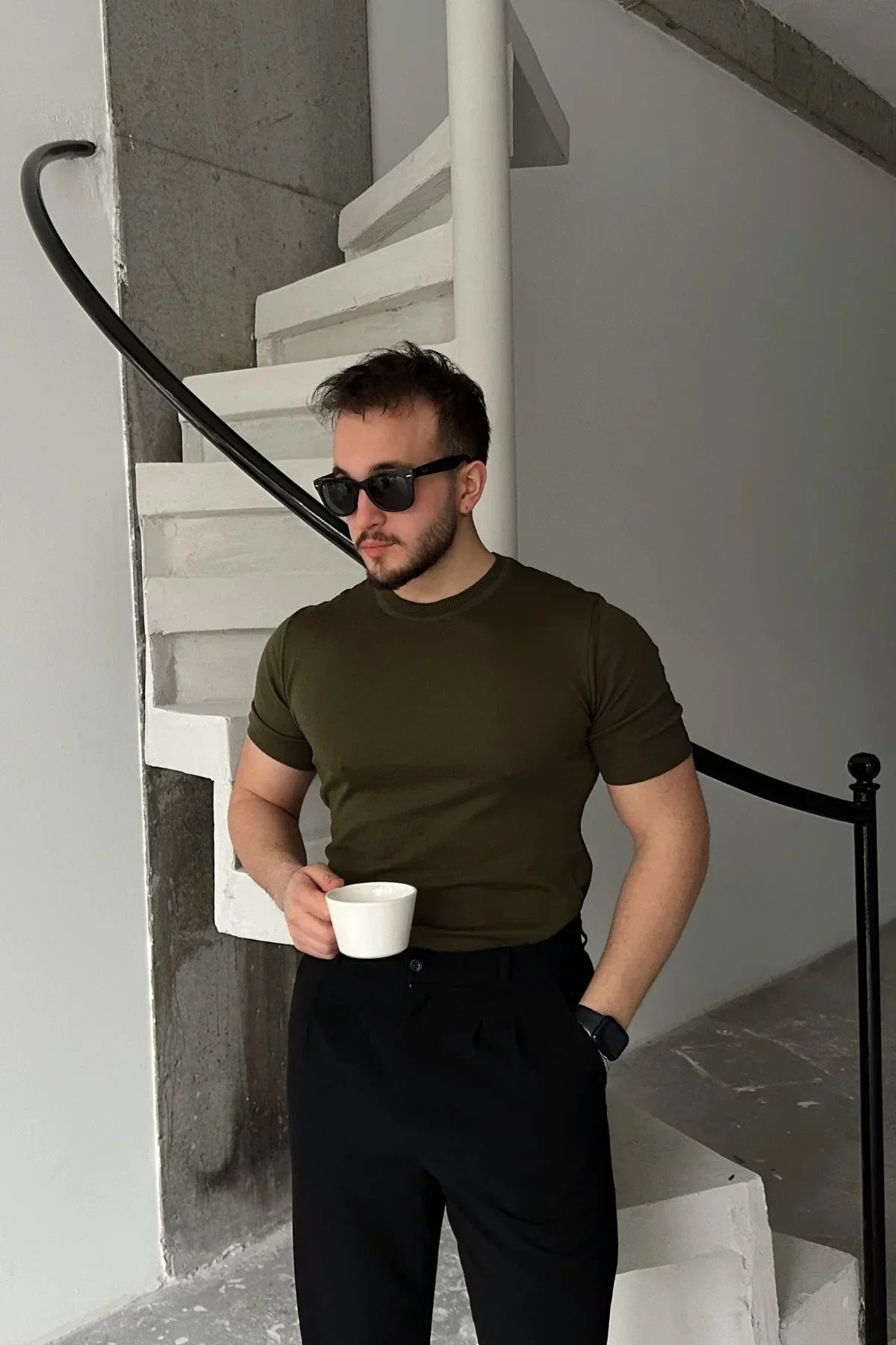 Kama Erkek Bisiklet Yaka Pamuk Regular Fit Kısa Kollu İnce Triko Tişört - Livio Ferri