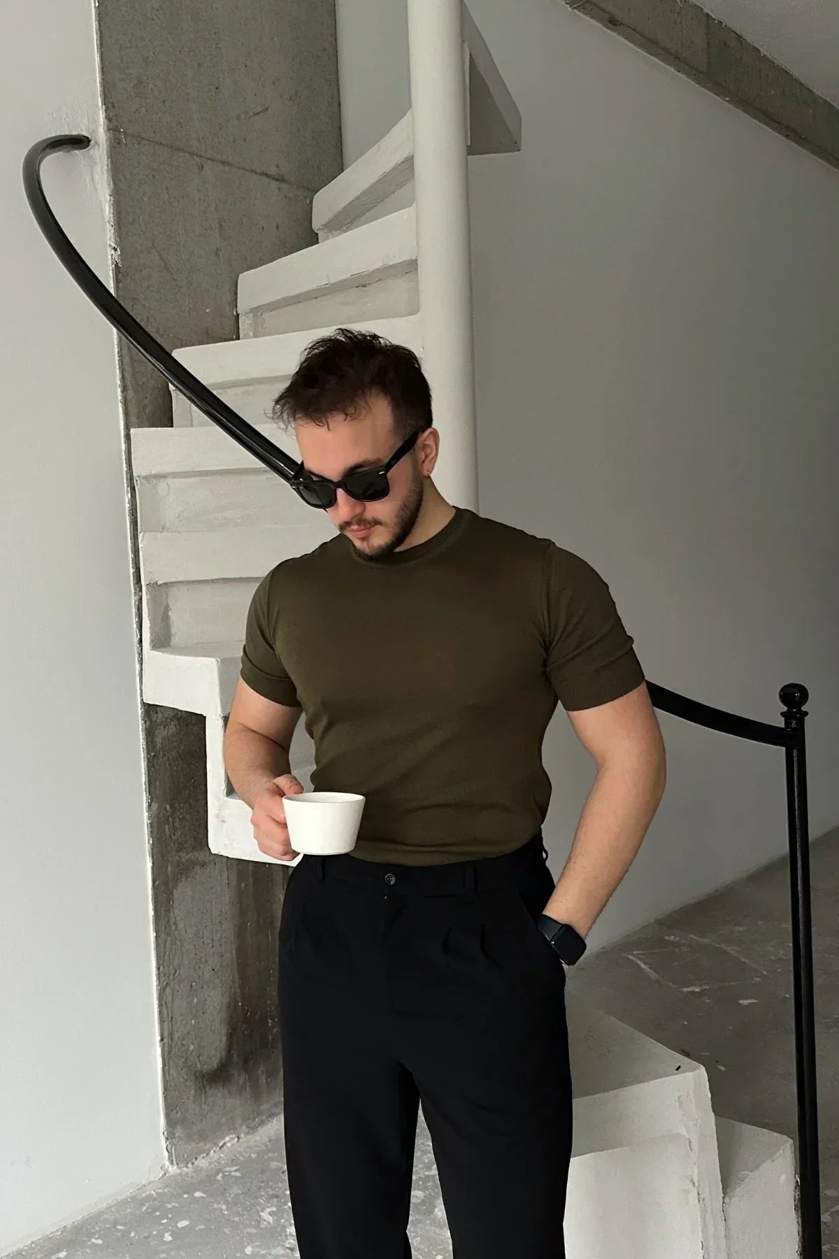 Kama Erkek Bisiklet Yaka Pamuk Regular Fit Kısa Kollu İnce Triko Tişört - Livio Ferri