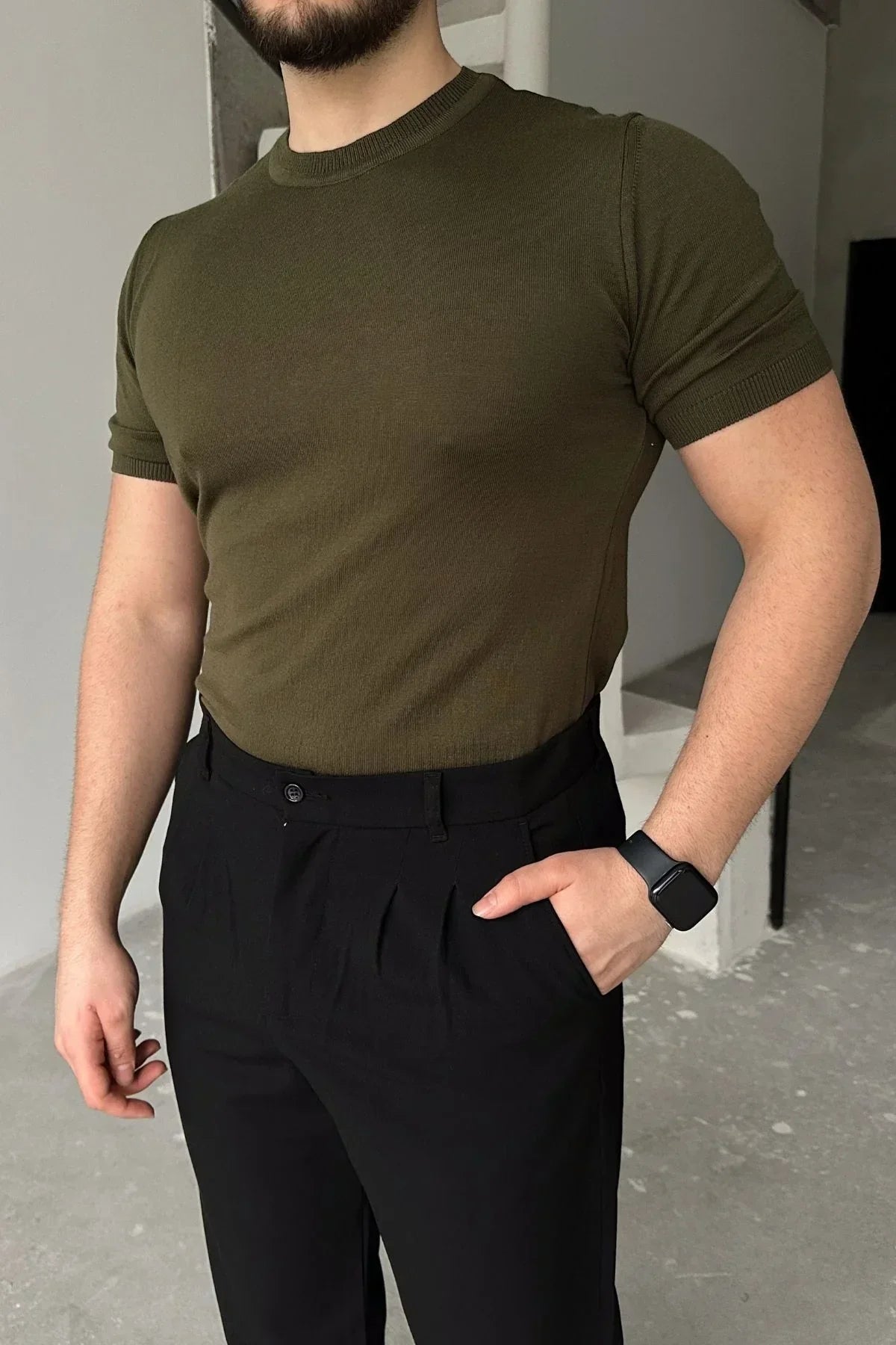 Kama Erkek Bisiklet Yaka Pamuk Regular Fit Kısa Kollu İnce Triko Tişört - Livio Ferri