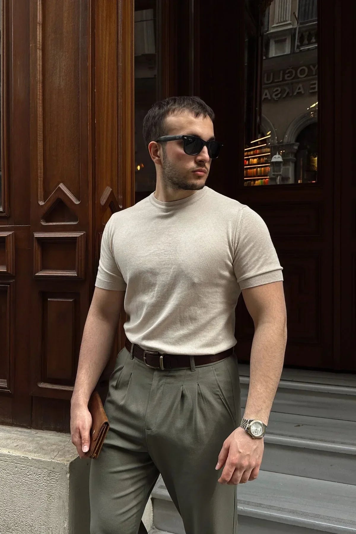 Kama Erkek Bisiklet Yaka Pamuk Regular Fit Kısa Kollu İnce Triko Tişört - Livio Ferri