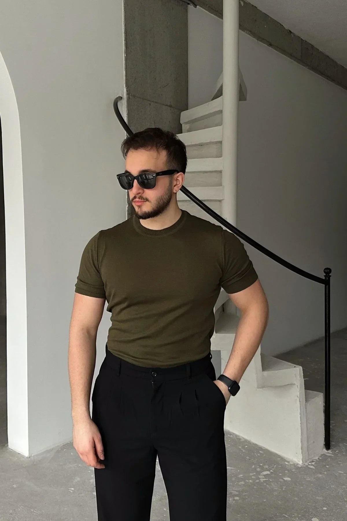 Kama Erkek Bisiklet Yaka Pamuk Regular Fit Kısa Kollu İnce Triko Tişört - Livio Ferri