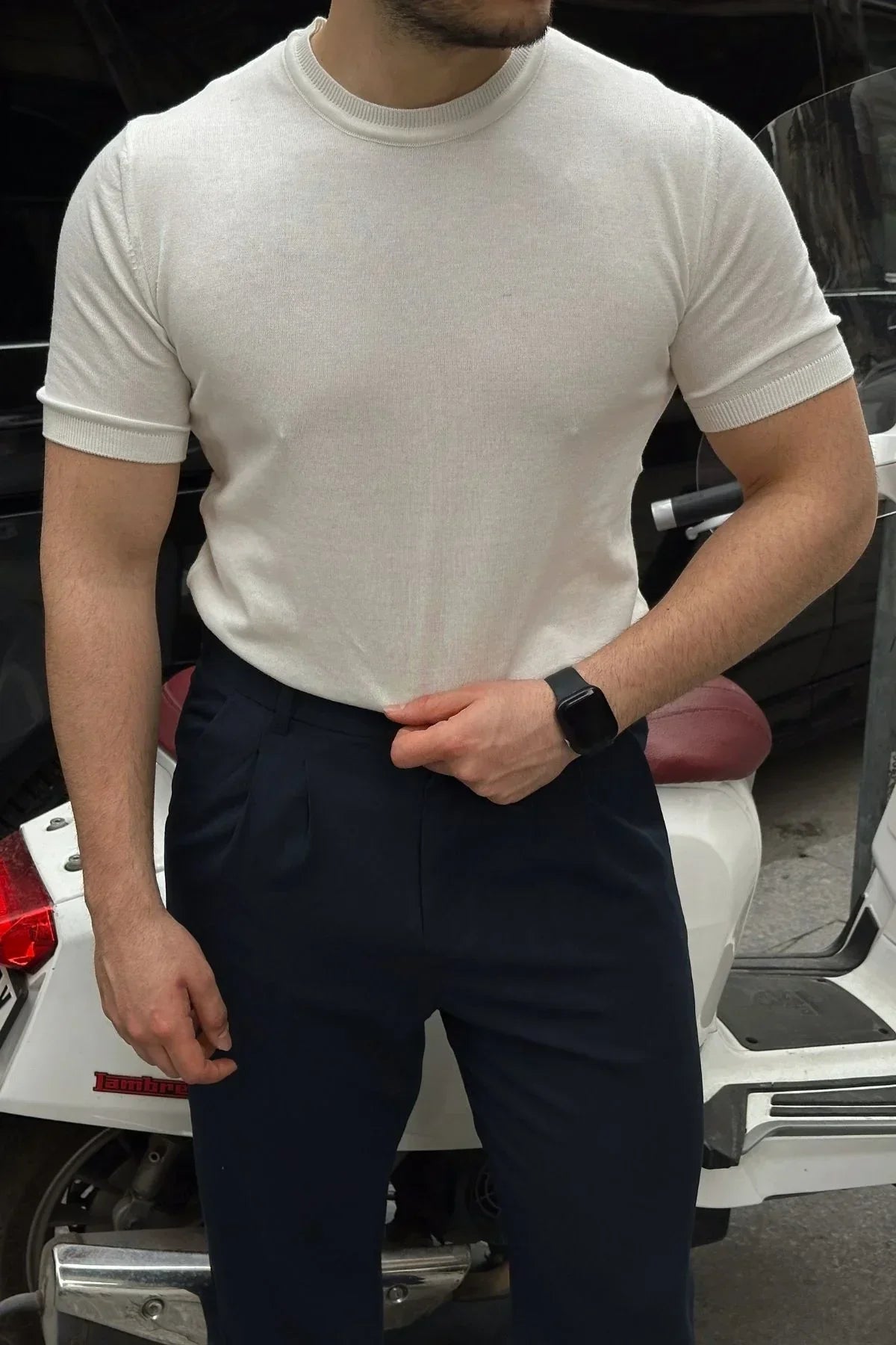 Kama Erkek Bisiklet Yaka Pamuk Regular Fit Kısa Kollu İnce Triko Tişört - Livio Ferri