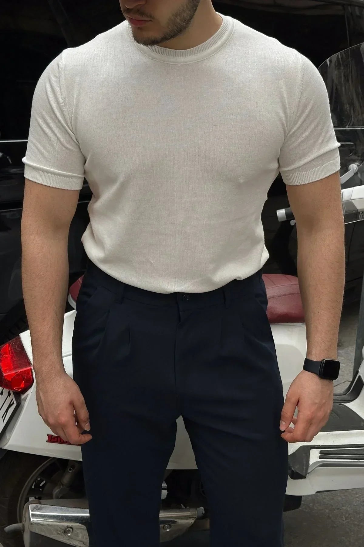 Kama Erkek Bisiklet Yaka Pamuk Regular Fit Kısa Kollu İnce Triko Tişört - Livio Ferri