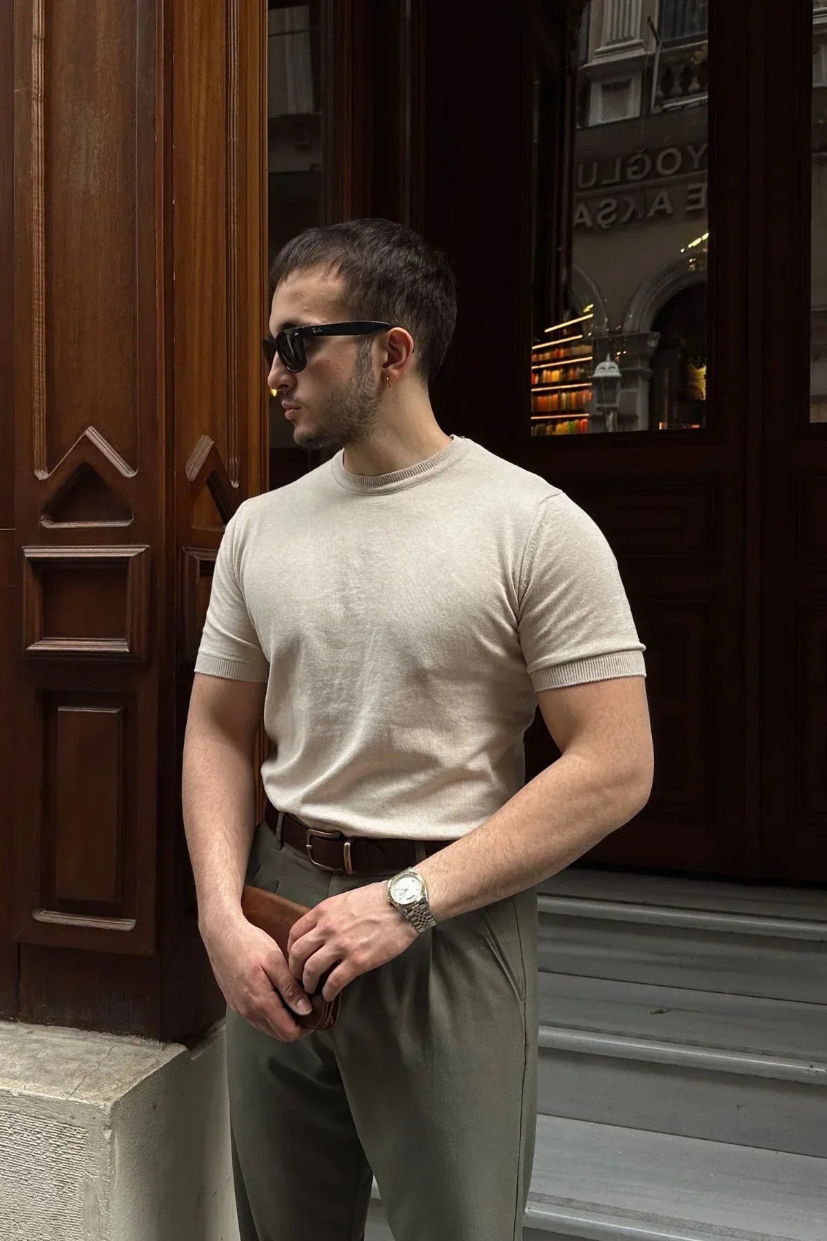 Kama Erkek Bisiklet Yaka Pamuk Regular Fit Kısa Kollu İnce Triko Tişört - Livio Ferri