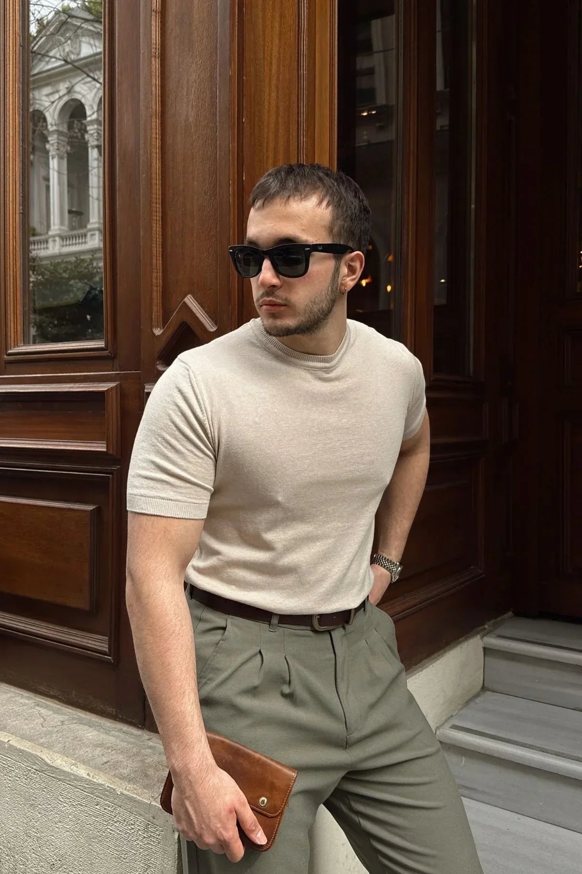 Kama Erkek Bisiklet Yaka Pamuk Regular Fit Kısa Kollu İnce Triko Tişört - Livio Ferri