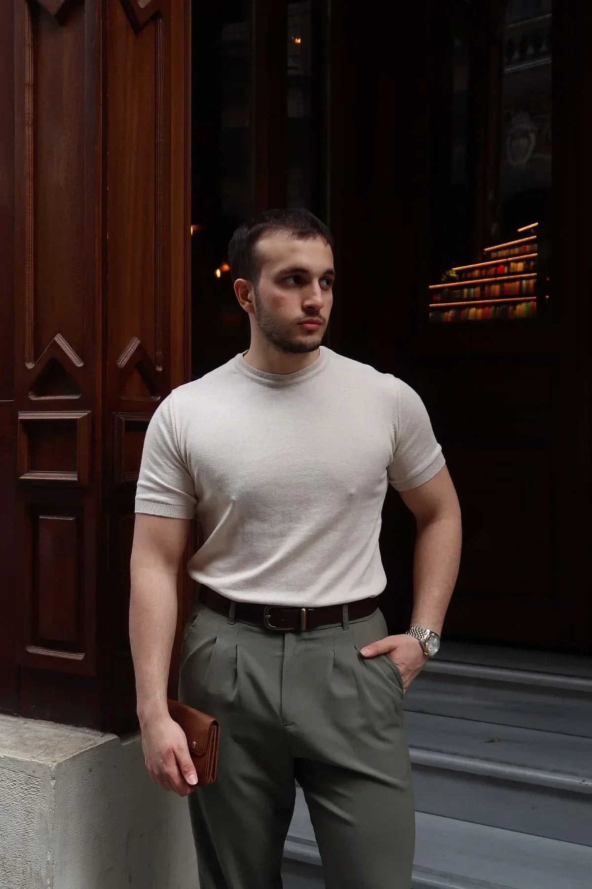 Kama Erkek Bisiklet Yaka Pamuk Regular Fit Kısa Kollu İnce Triko Tişört - Livio Ferri